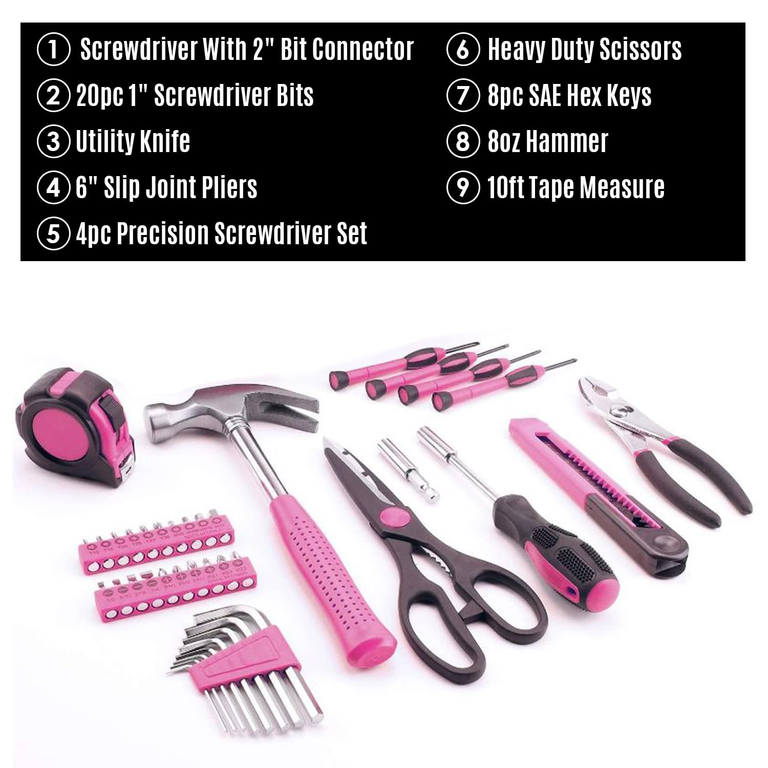 39-Piece Pink Tool Kit Set - Essential DIY Home Repair Tools for Household, College Students, Women & Men | Perfect for Small Fixes, Apartment Maintenance & Craft Projects