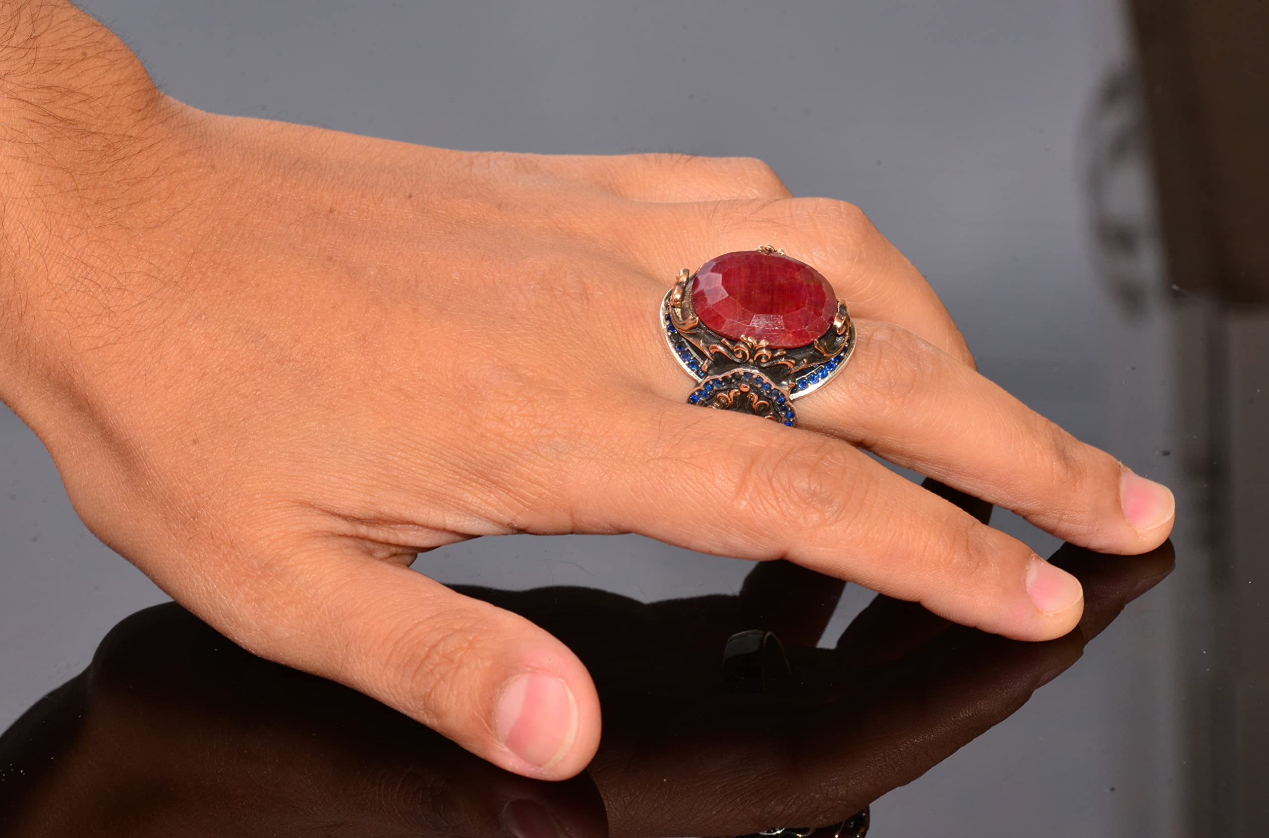 925 Sterling Silver Lion Ring with Gemstone for Men - Gold Plated Birthstone Jewelry for Gifts