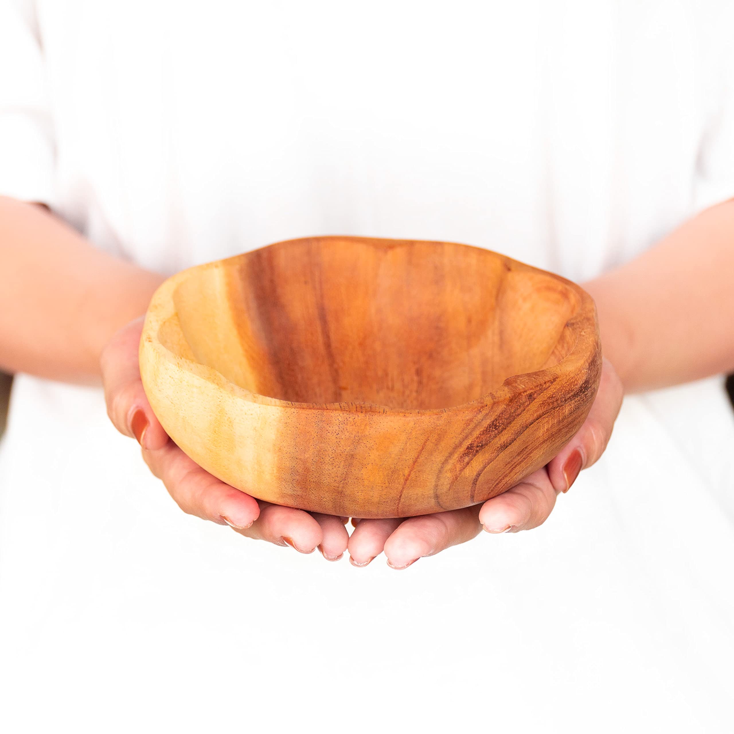 Handcrafted Acacia Wood Bowl Set (4-Pack) - Natural Wavy Wooden Serving Bowls for Fruit, Salad, Snacks & Desserts - Eco-Friendly Tableware - Sustainable Kitchen Gift for Home, Parties & Wedding Decor