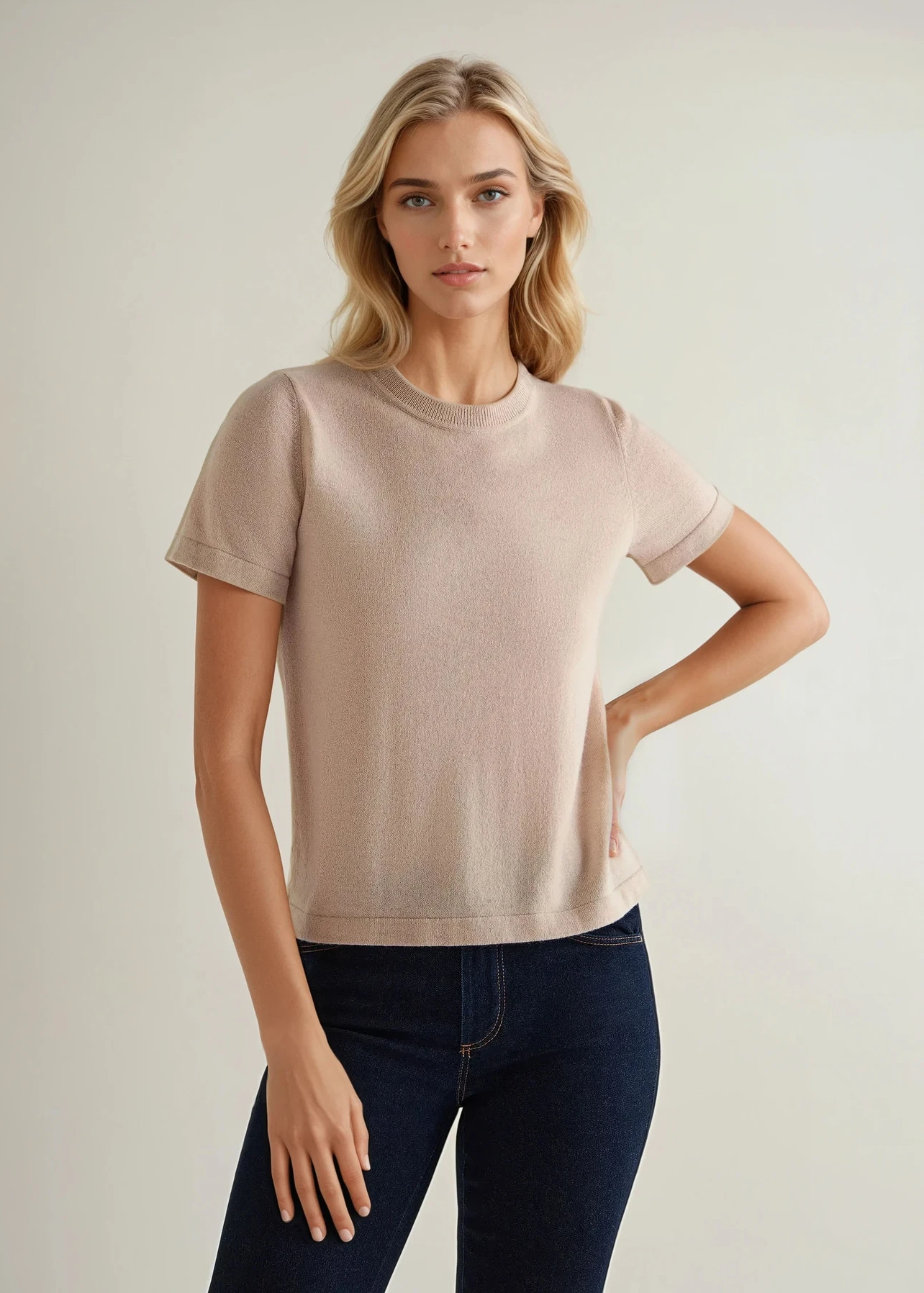 Luxury Women's Lottie Cashmere T-Shirt - Soft Ecru White Crewneck Top for Everyday Comfort | Perfect for Work, Travel & Casual Outfits