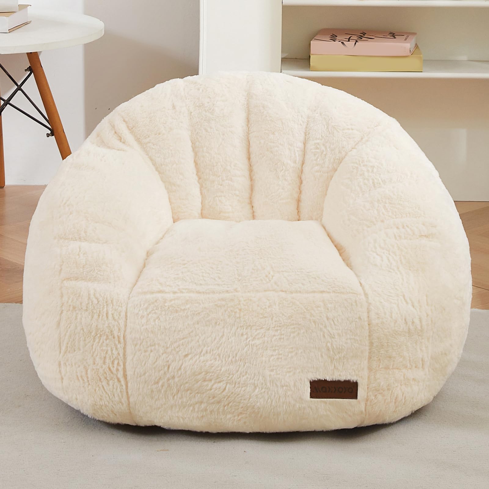 MAXYOYO Kids Bean Bag Chair - Shell Shaped Bean Bag Couch for Boys & Girls, Soft Beige Comfortable Seating for Playroom, Bedroom, Reading Nook & Relaxation