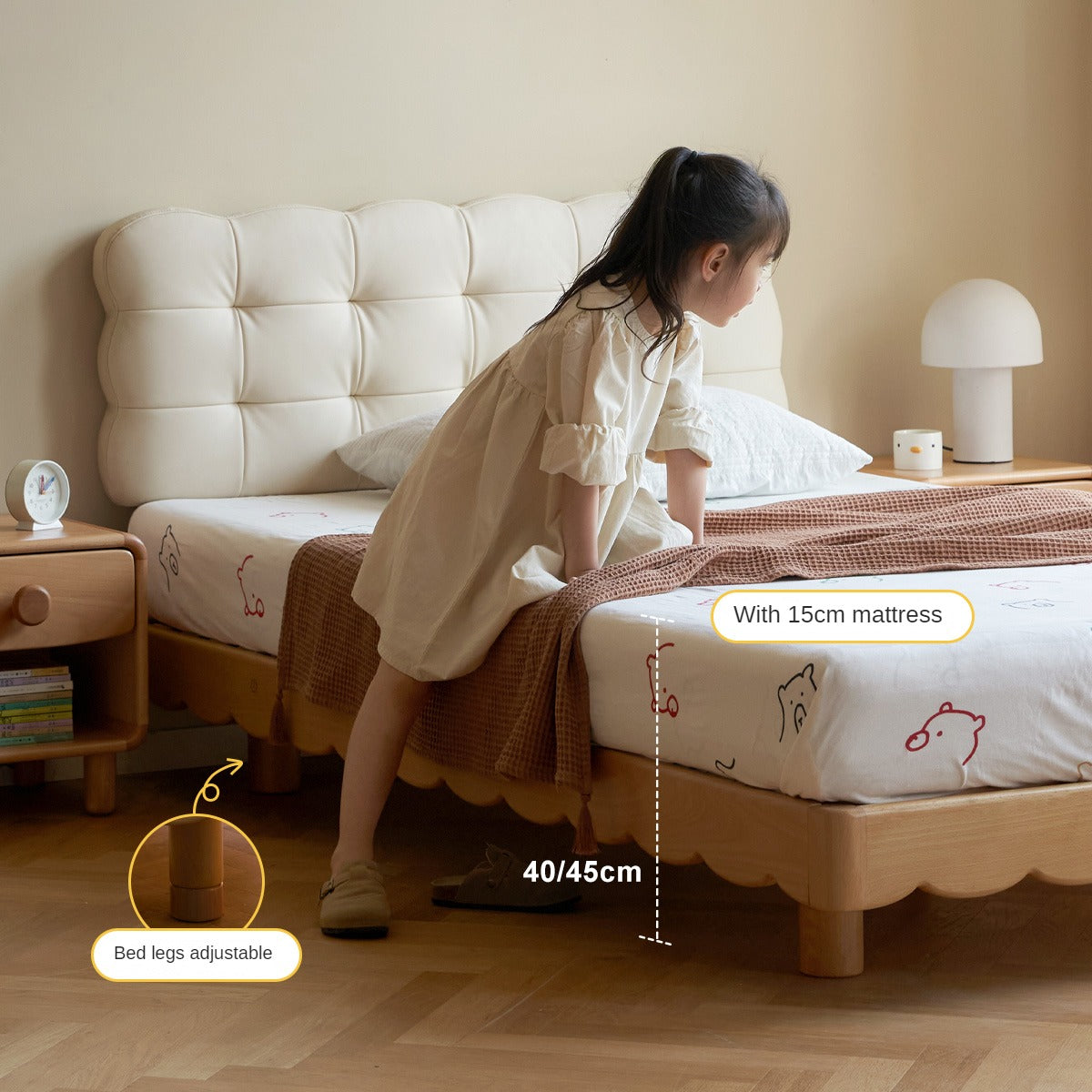 Solid Beech Wood Kids Platform Bed - No Headboard, Eco-Friendly & Sturdy for Toddler & Children's Bedroom - Perfect for Small Spaces & Montessori Style Rooms
