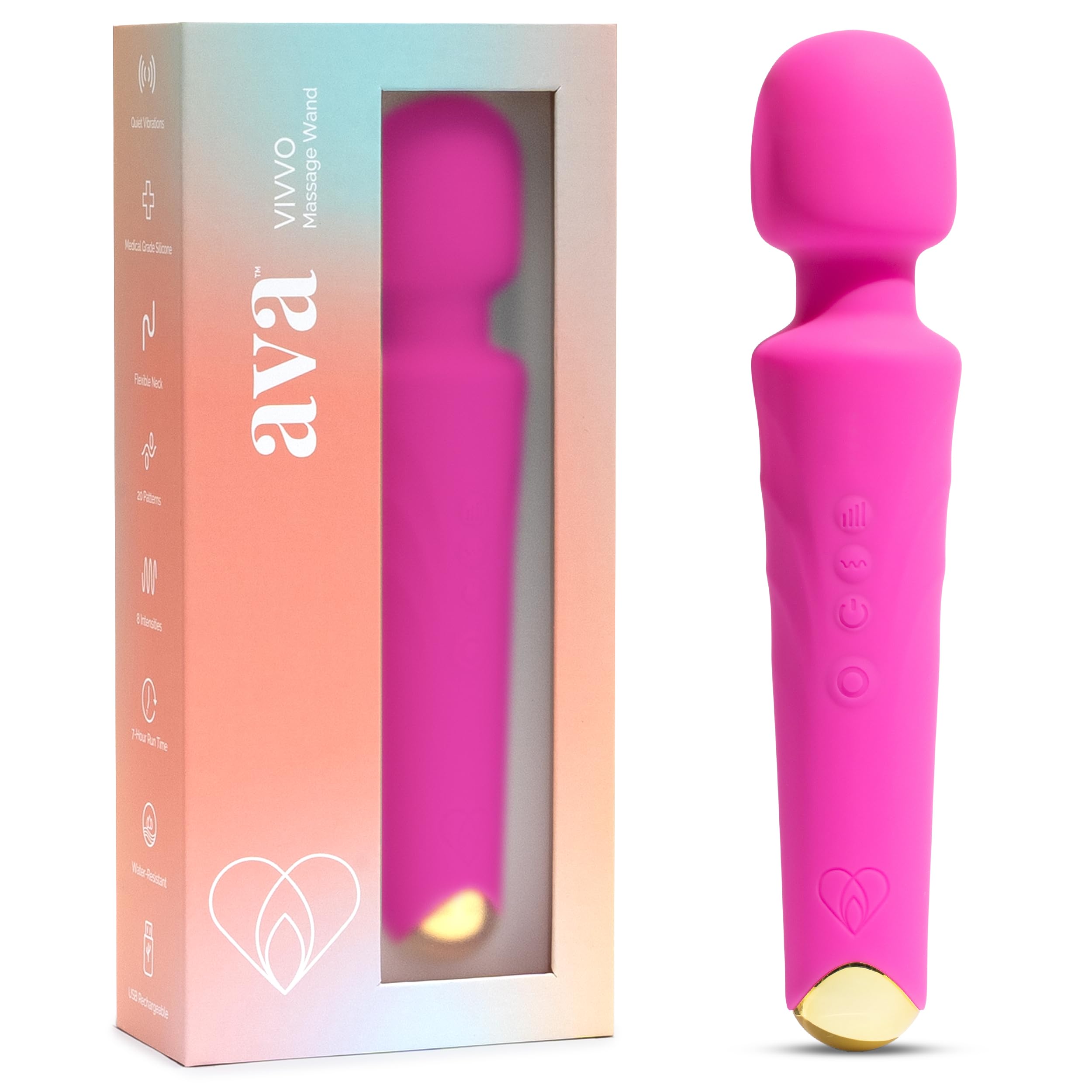 Ava Premium Wand Vibrator for Women - 20 Patterns & 8 Speeds Clit Stimulator, Quiet Small Sex Toy - Perfect Gift for Couples & Solo Play - Hot Pink