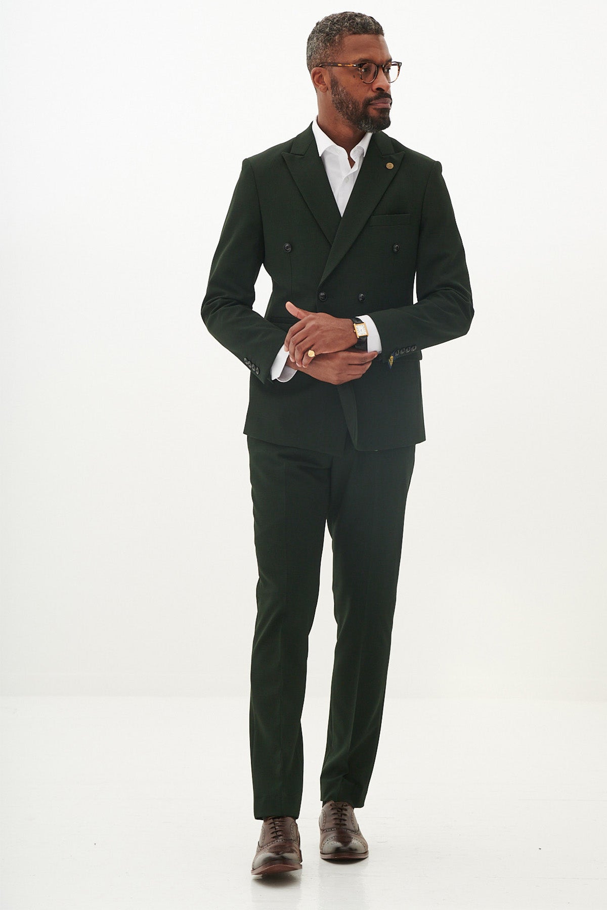BROMLEY Olive Green Double Breasted Two Piece Suit for Men | Formal Business Attire | Perfect for Weddings, Office & Special Occasions