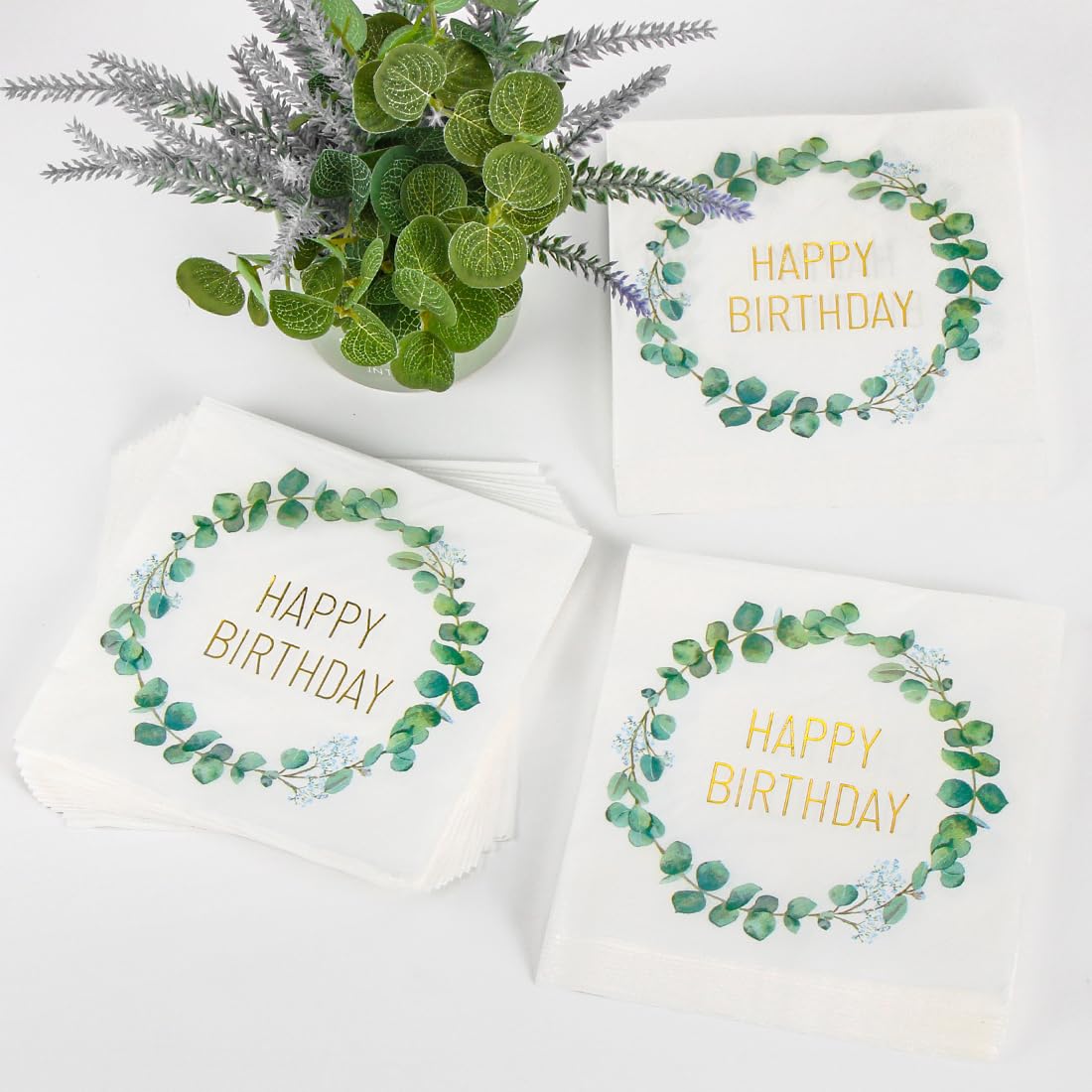 40 Pack Eucalyptus Green Birthday Napkins - Sage Green Happy Birthday Party Decorations for Women & Men - Perfect for Birthday Tables, Celebrations & Events