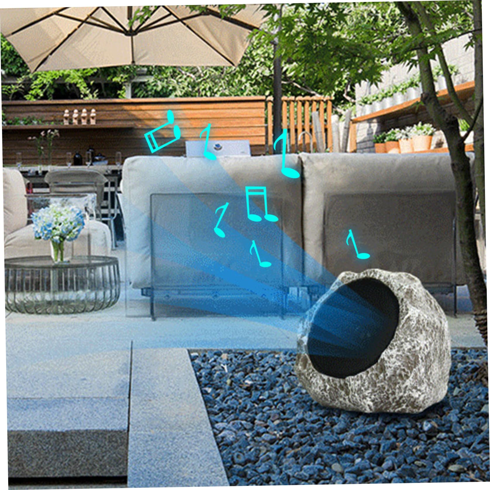 Weduspaty 9x7x7'' Waterproof Solar-Powered USB Wireless Outdoor Rock Speakers - Rechargeable Bluetooth Speakers for Garden, Patio, Villa, Park, Camping, Poolside, and Backyard Entertainment