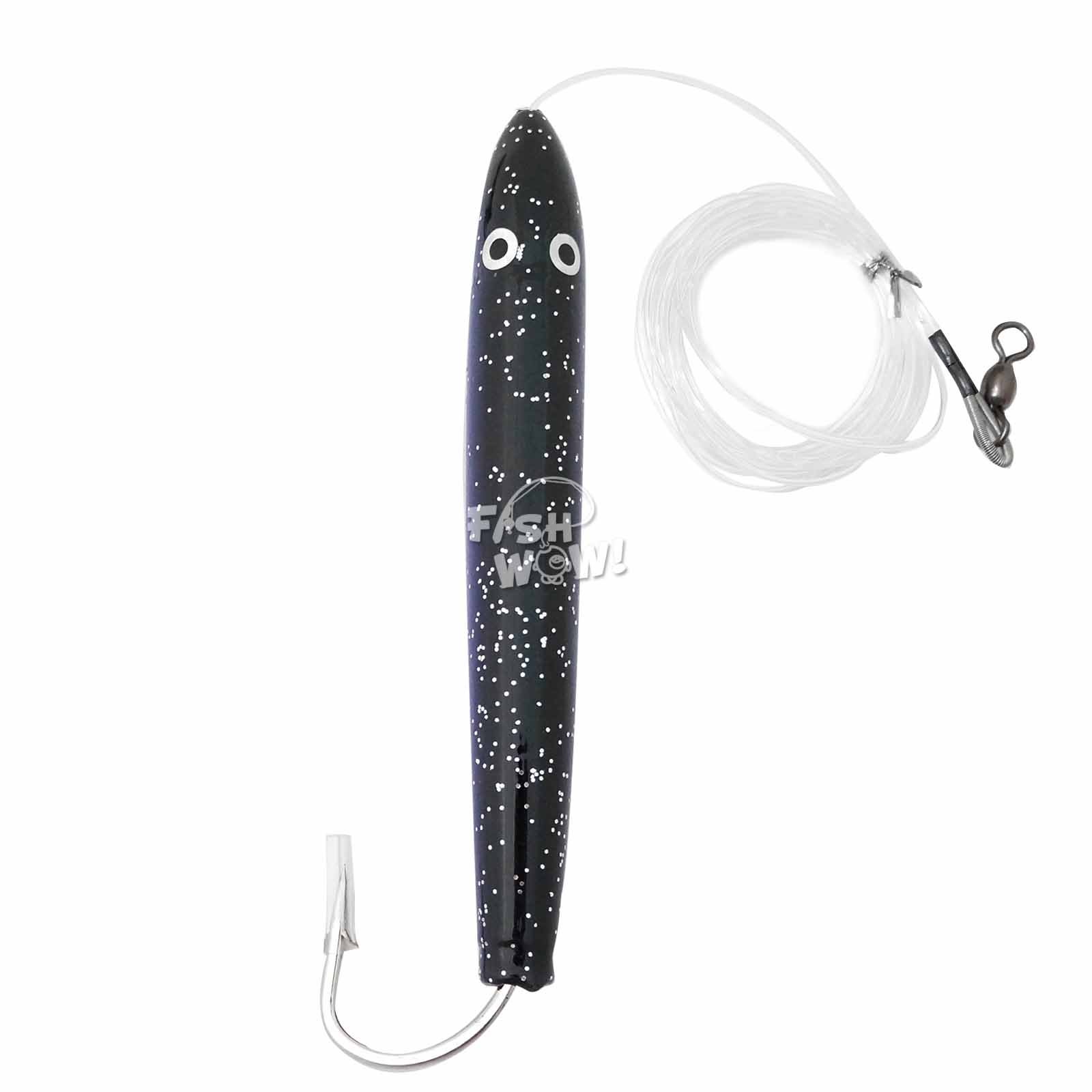 6 Inch Cedar Fishing Lures for Tuna & Mahi - Wooden Trolling Plugs in Black/Purple - Saltwater Game Fishing & Offshore Angling Gear