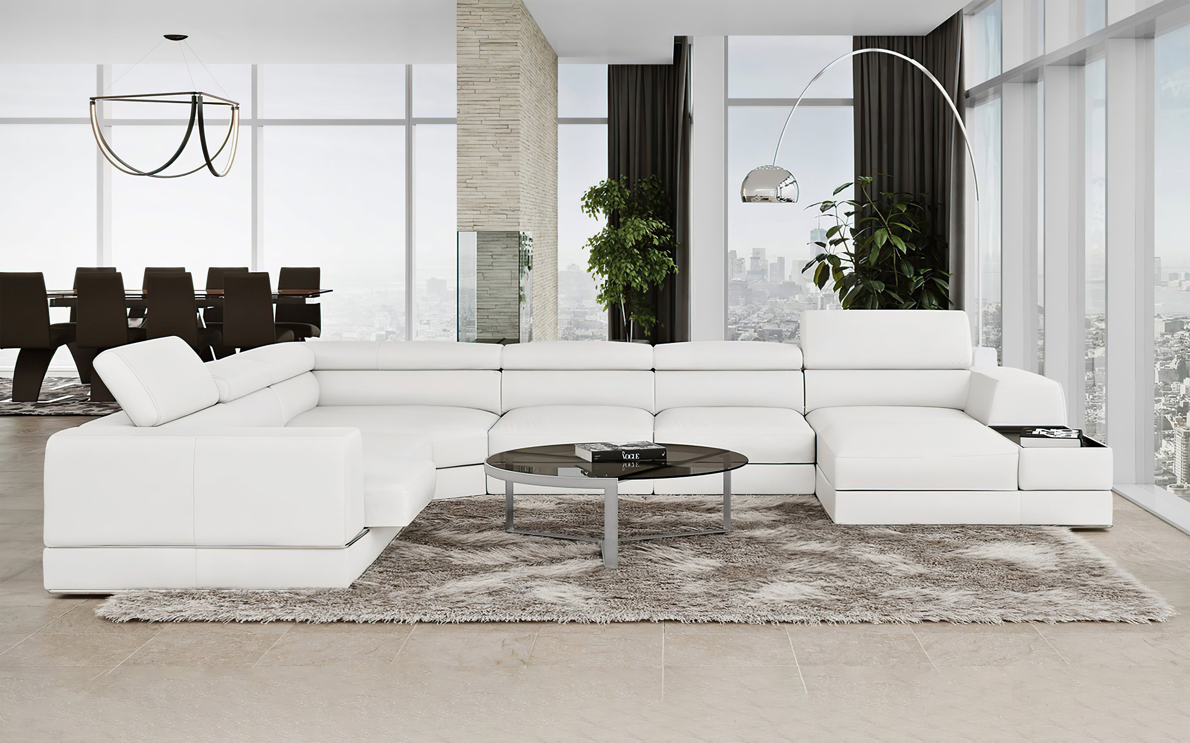 Modern Leather Sectional Sofa with Recliner - Luxurious Comfort for Living Room, Home Theater & Lounge Areas | Premium Top Grain Leather & Sturdy Frame | Easy Assembly & Free Shipping