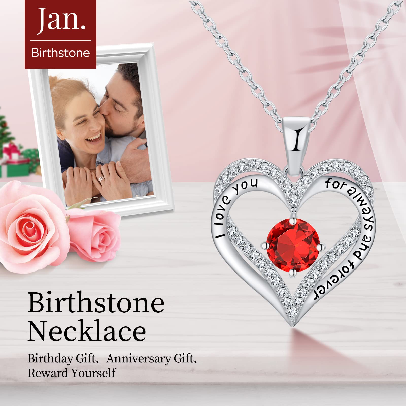 Heart Birthstone Necklace for Women - S925 Sterling Silver Personalized Pendant, Anniversary & Birthday Gift for Wife, Mom, Girlfriend | Perfect for Valentine's Day, Mother's Day & Special Occasions