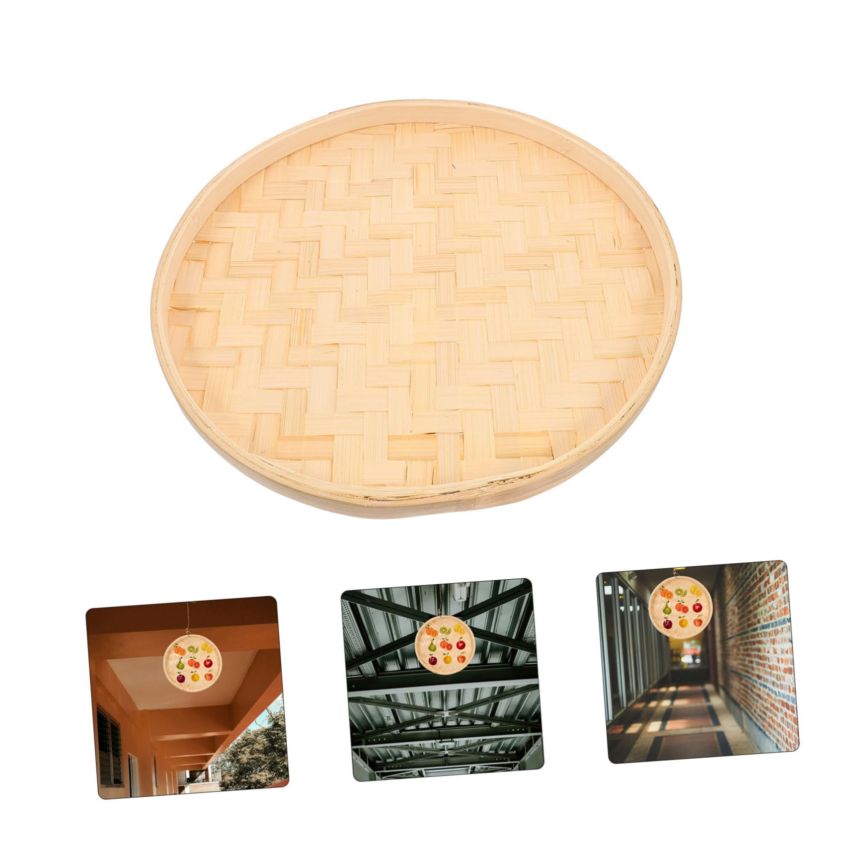 Exceart Round Bamboo Serving Tray - Wooden Cheese Plate with Rattan Hoops for Charcuterie, Appetizers & Food Display - Perfect for Entertaining, Weddings, Picnics & Home Decor