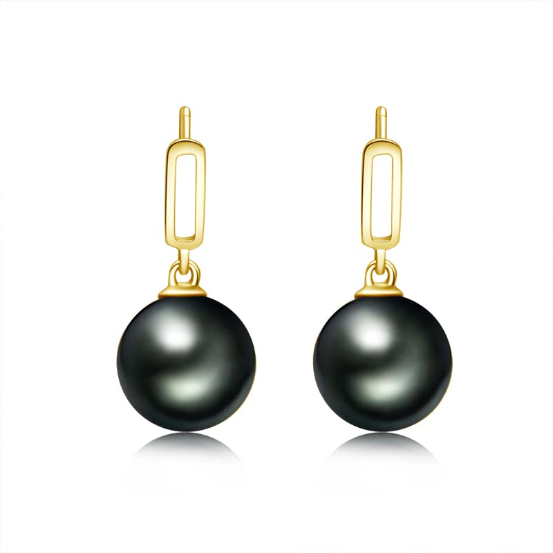 18K Gold Tahitian South Sea Cultured Black Pearl Drop Earrings for Women | 4A Quality Round Pearl Dangle Earrings | Perfect Gift for Anniversary, Wedding & Special Occasions