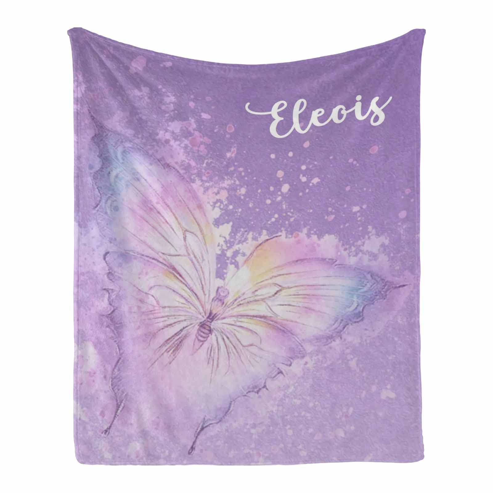 Personalized Baby Blanket with Name & Purple Butterflies - Custom Embroidered 50