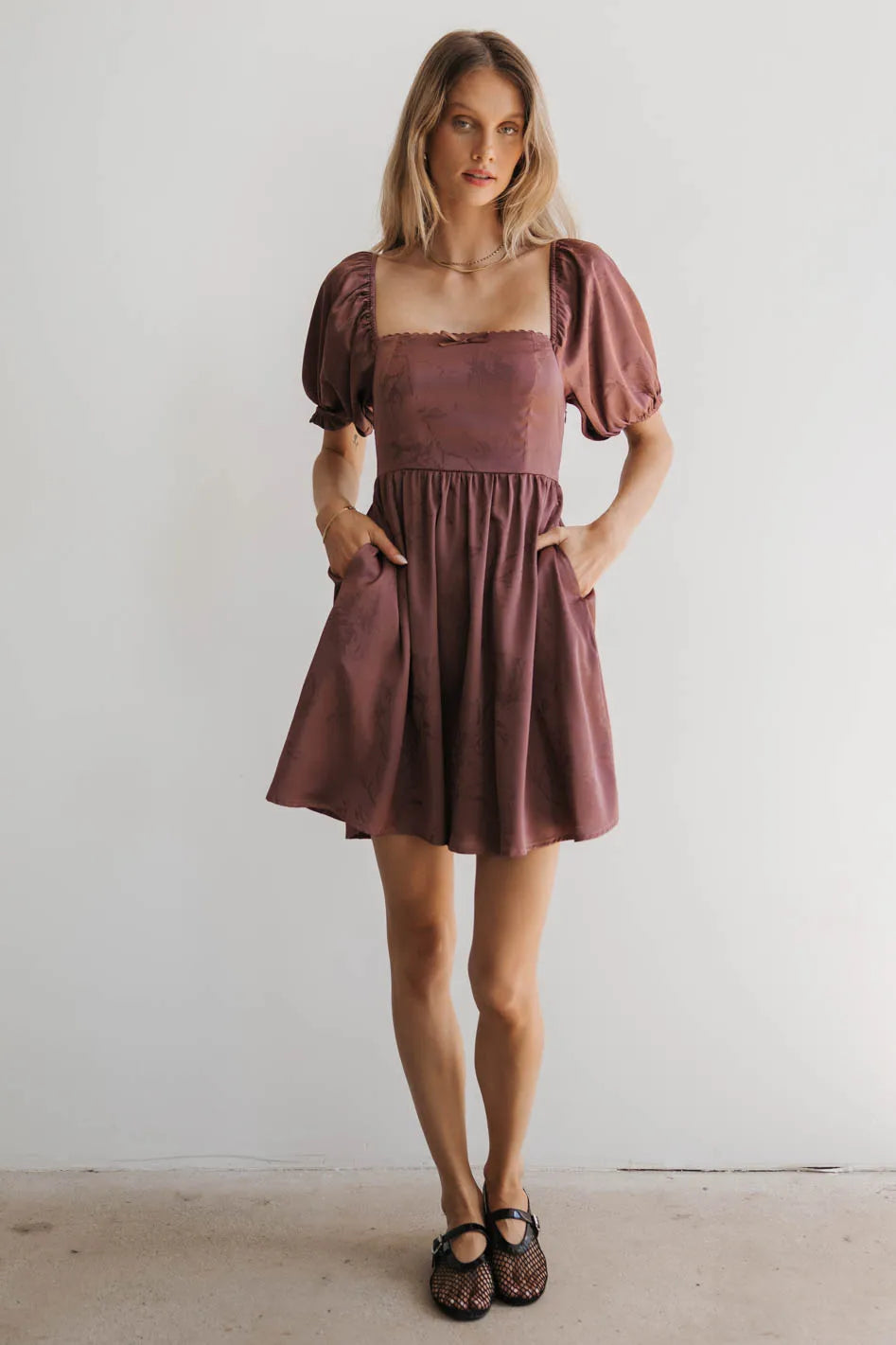 Alexis Satin Mini Dress in Mauve - Elegant Women's Party Cocktail Dress for Evening Events, Weddings & Date Nights - FINAL SALE