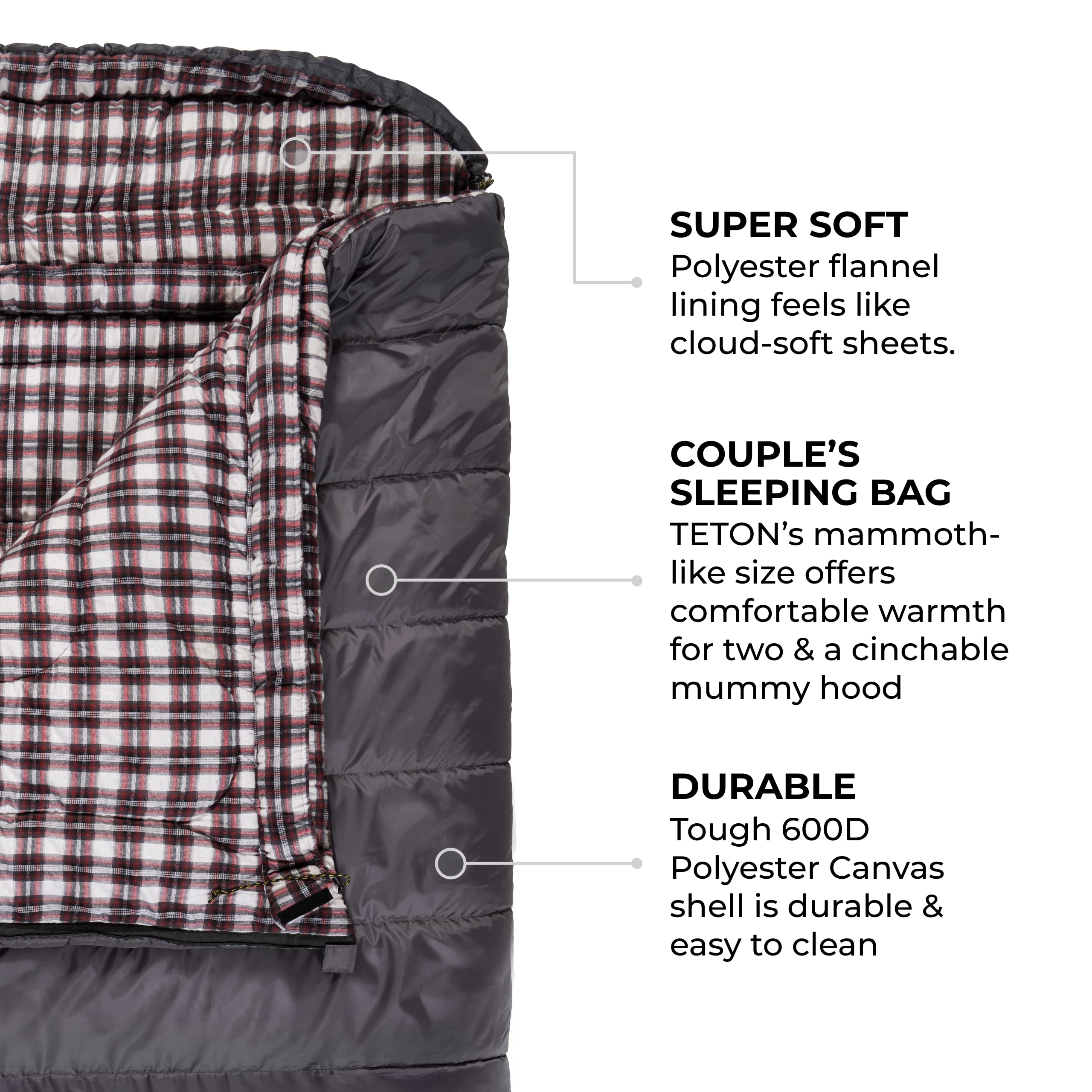TETON Mammoth 20°F & 0°F Double Sleeping Bag for Camping, Hunting & Base Camp - Family Size Warm Sleeping Bag with Compression Sack - Perfect for Cold Weather Adventures & Outdoor Family Trips