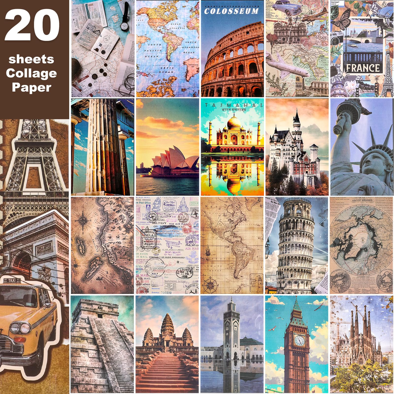300 Pre-Cut Washi Stickers & 20 Scrapbook Papers Set - DIY Travel Journal Supplies for Scrapbooking, Bullet Journal, Memory Keeping & Planner Decorating