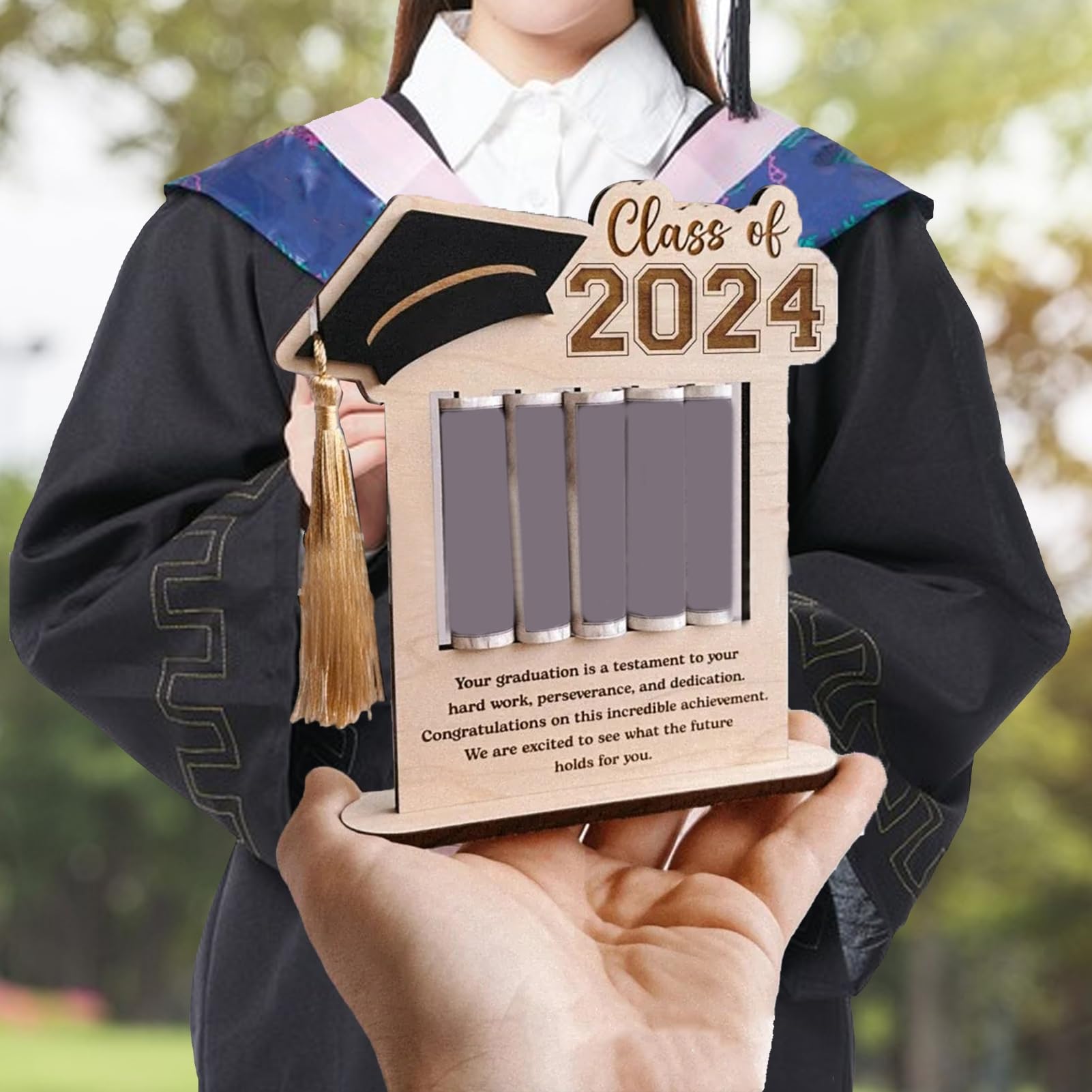 2024 Graduation Party Decorations - Money Holder & Gift Rack with Blackboard Sign - Blue Graduation Cash Display for Graduates - Perfect for High School & College Graduation Gifts & Party Decor