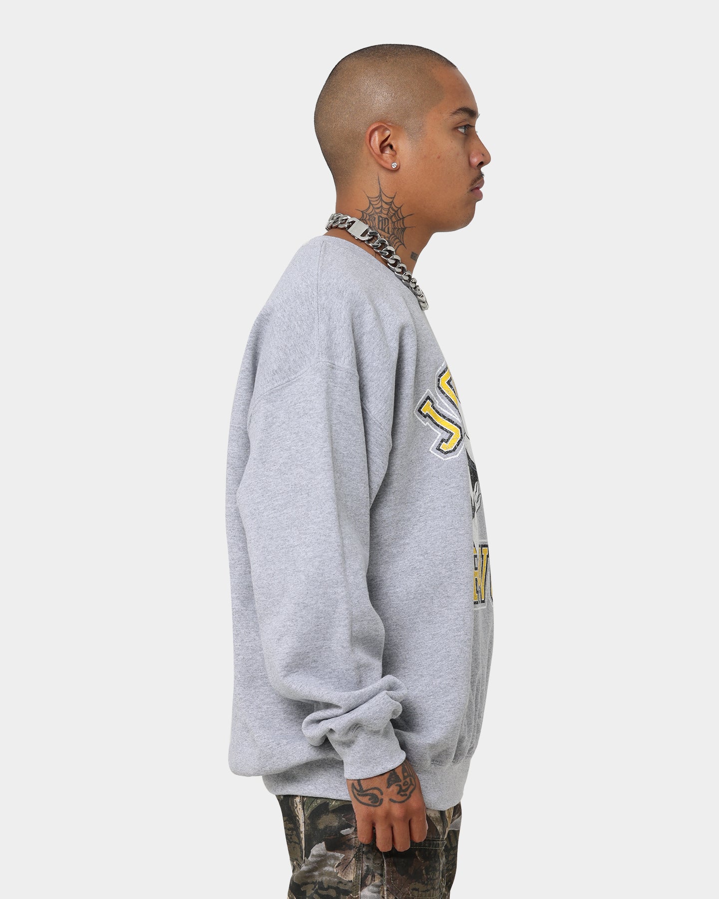 Johnny Bravo Graphic Crewneck Sweatshirt - Grey Vintage Cartoon Hoodie for Men & Women | Casual Streetwear, Retro Fashion, Gift for Fans