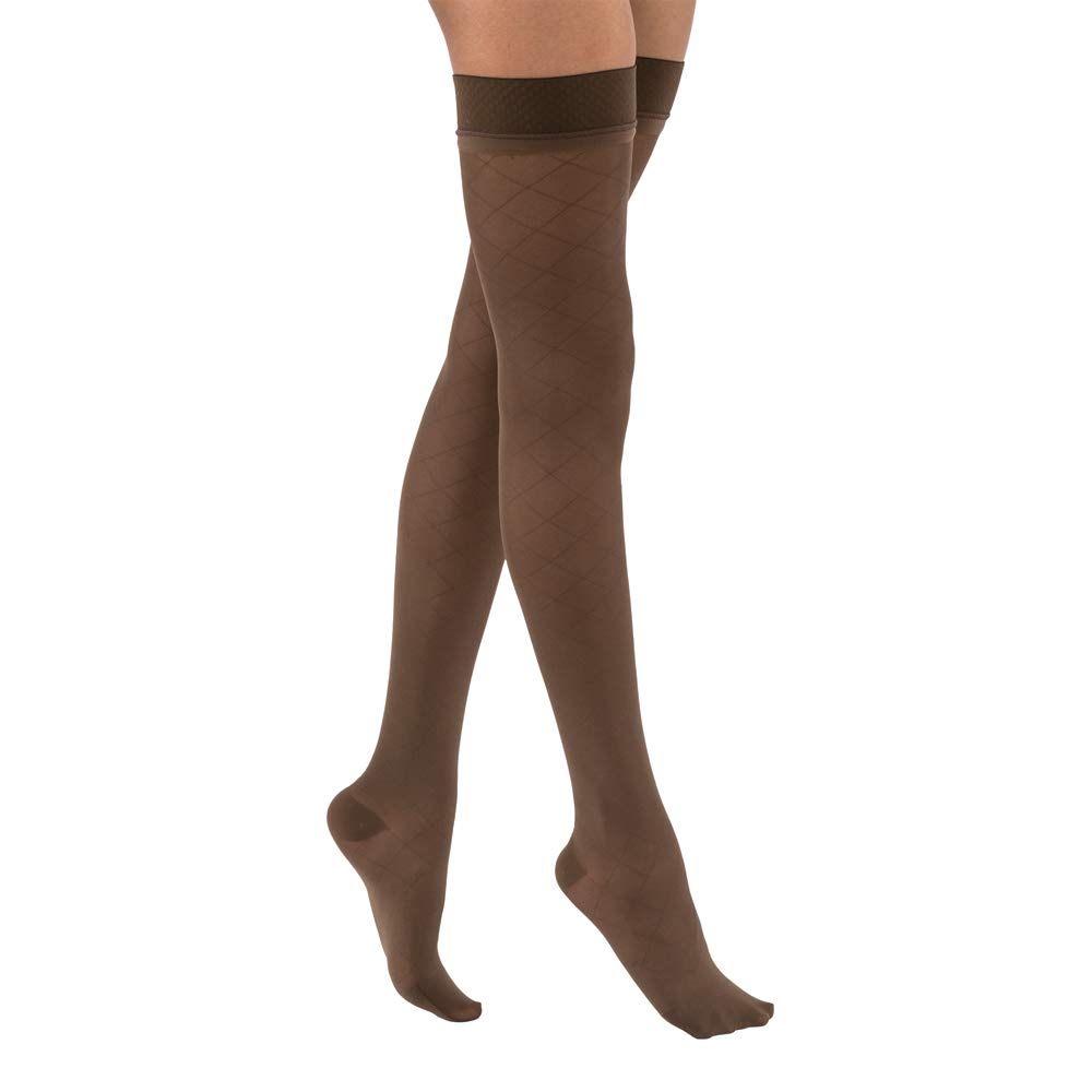 JOBST UltraSheer Diamond Pattern 20-30 mmHg Thigh High Medical Compression Stockings for Women, Closed Toe, Large Size, Espresso Color - Perfect for Varicose Veins, Edema, and Post-Surgery Recovery