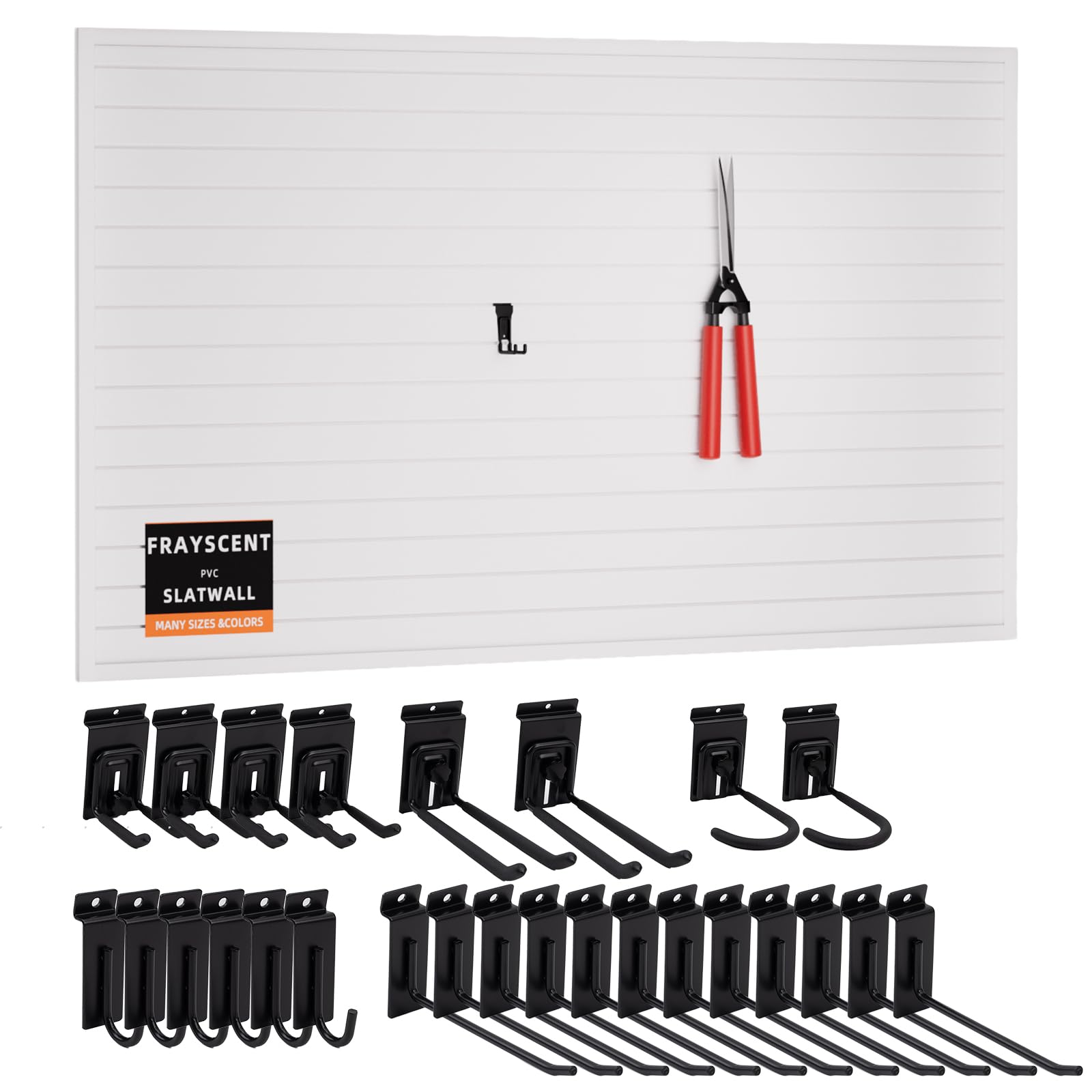4x8 ft White PVC Slat Wall Paneling with 26 Hanging Hooks - Durable Garage Storage System & Wall Organizer for Tools, Bikes & Sports Equipment | Perfect for Garage, Workshop & Retail Displays