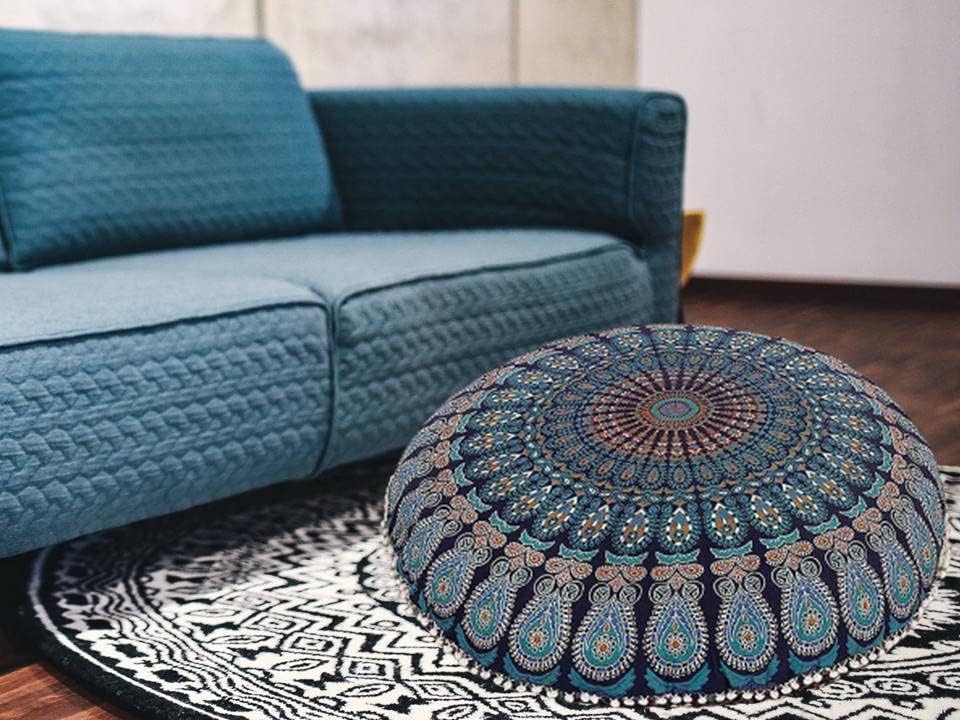 32 Inch Floor Pillow Cover - Soft Meditation Cushion Case for Yoga, Lounge & Home Decor - Washable Zippered Floor Seat Cover for Adults (Beige)