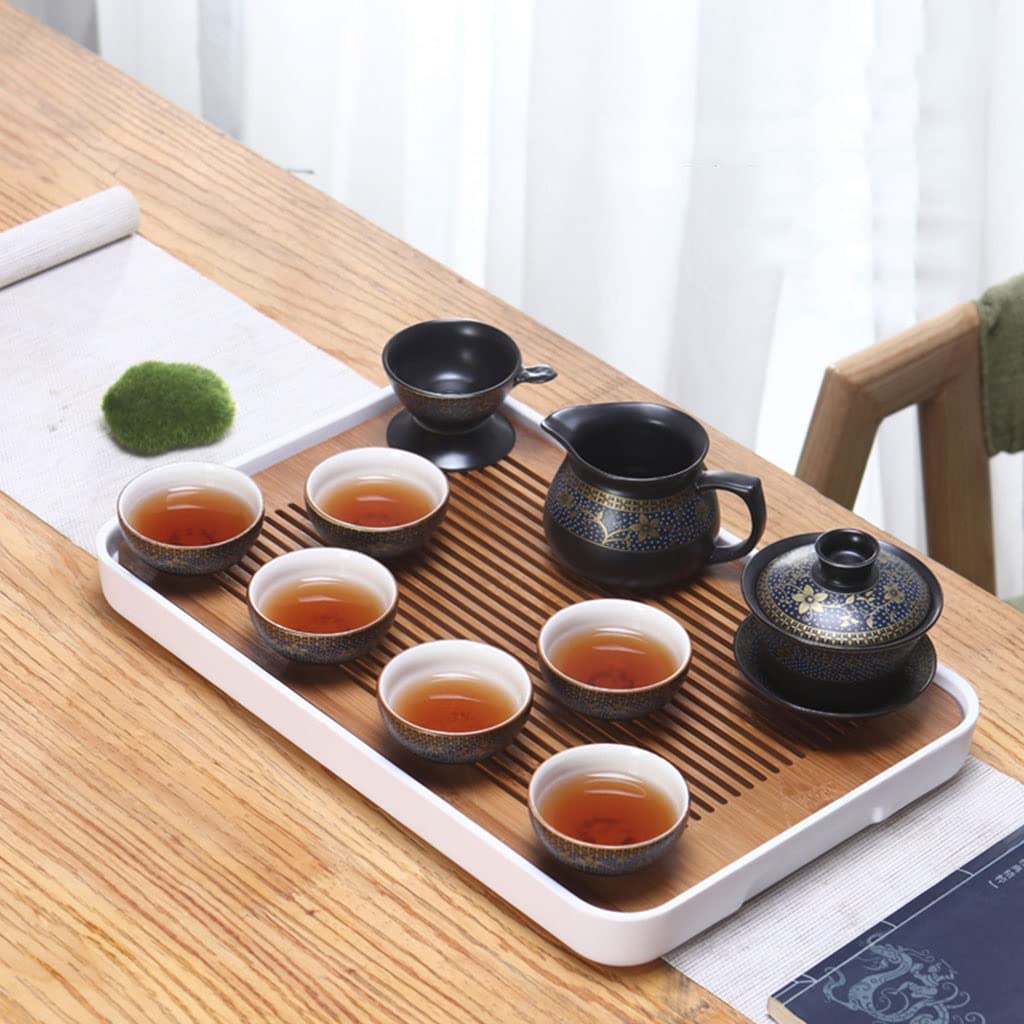 Premium Bamboo Chinese Gongfu Tea Tray with Water Storage - Traditional Kung Fu Tea Set Accessory for Tea Ceremony, Home Decor & Zen Meditation (Color A)