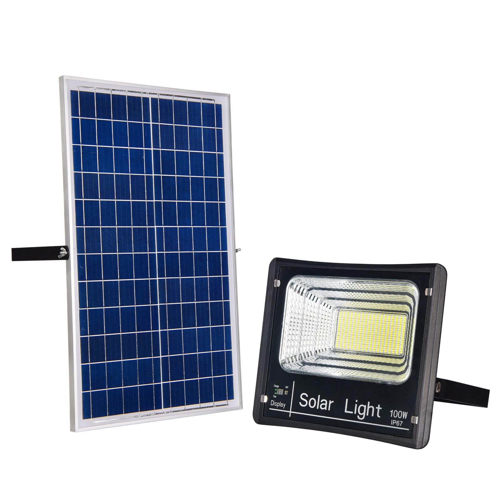 100W Solar Flood Light Outdoor - 324 LEDs 5000 Lumen Waterproof Security Light with Remote Control & Dusk to Dawn Sensor - Perfect for Yard, Pool, Garage, Warehouse, Playground, Farm, Stadium Lighting