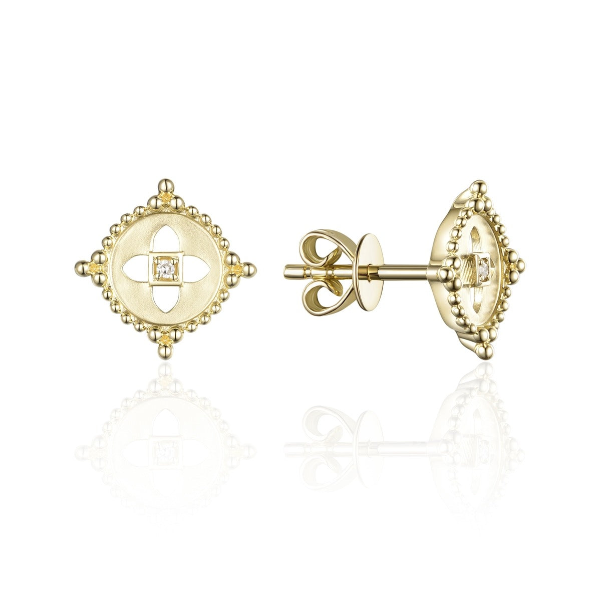 14K Yellow Gold Beaded Circle Stud Earrings for Women - Elegant Dainty Jewelry for Everyday Wear, Gift Giving & Special Occasions