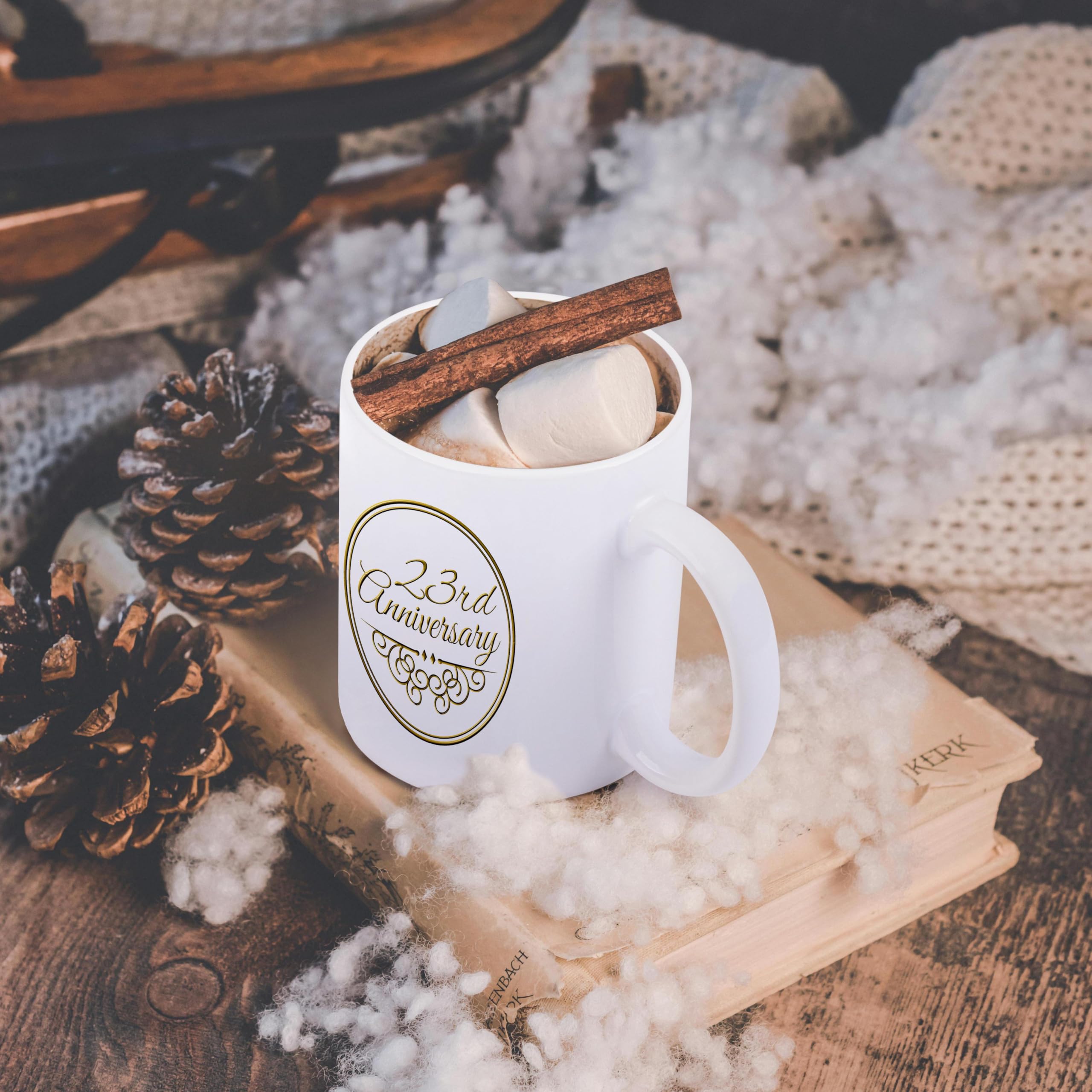 3D Rose 23rd Anniversary Ceramic Coffee Mug - 11 oz White Gift for Couples, Him & Her - Perfect for Anniversary Gifts, Valentine's Day & Romantic Occasions