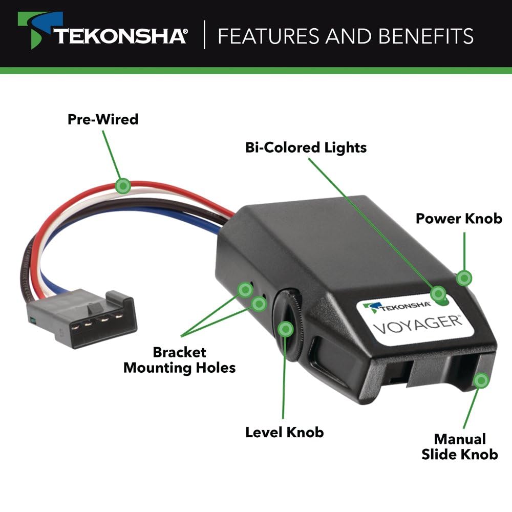 TEKONSHA 9030C Voyager Proportional Electric Trailer Brake Controller for 1-4 Axle Trailers - Black | Easy Installation & Smooth Braking for RV, Boat & Utility Trailers