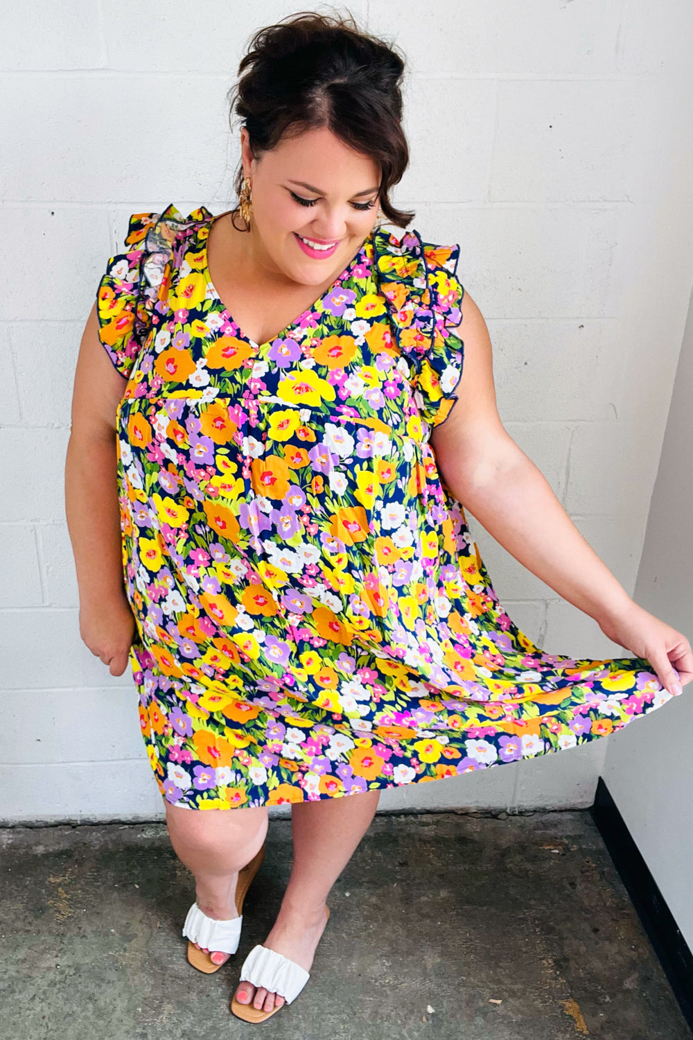 Indigo & Lemon Floral Babydoll Ruffle Dress for Women - Summer Party, Beach Vacation & Date Night Outfit