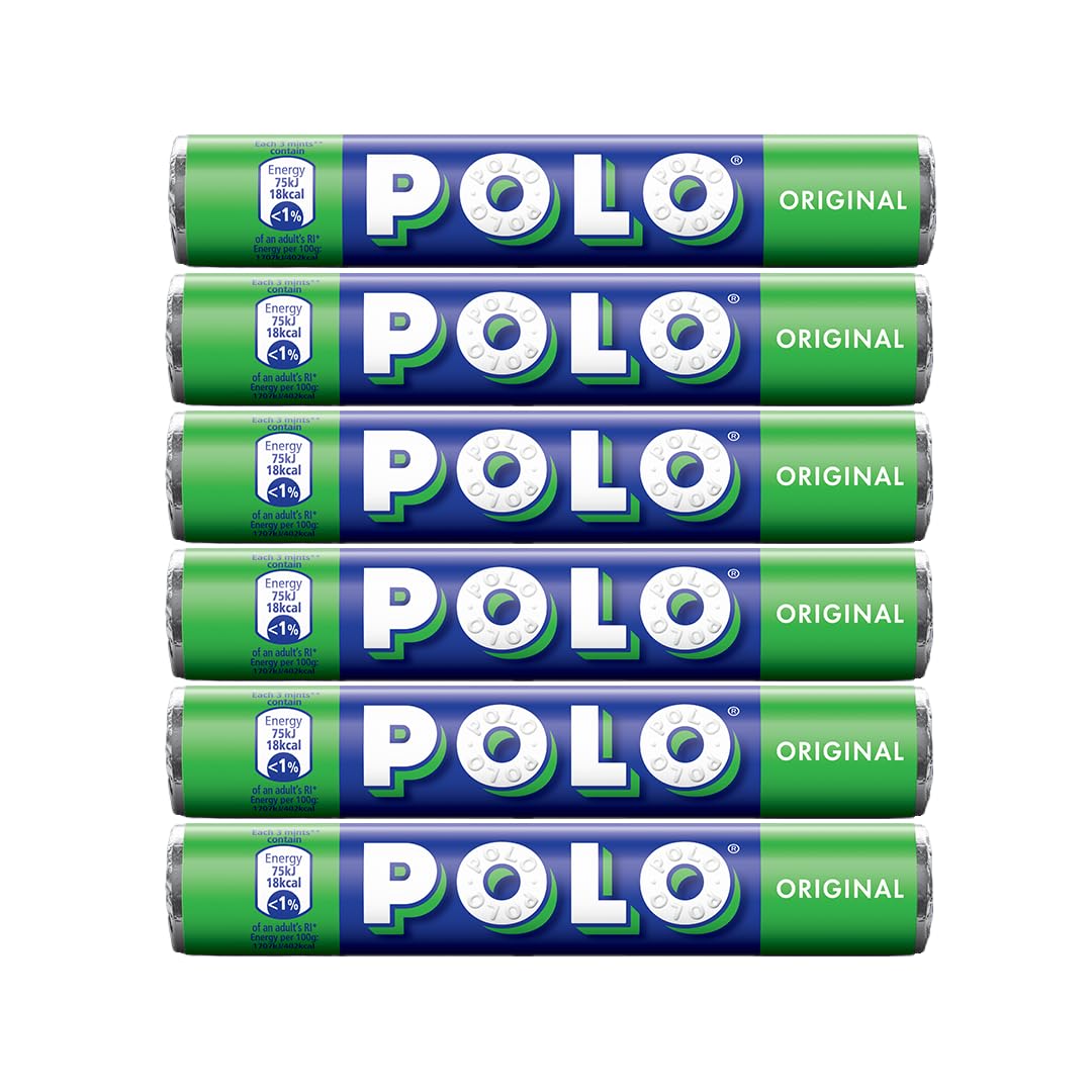 Polo Mints Rolls - 6 Pack of Refreshing Peppermint Candy for Office, Travel & Fresh Breath | Sugar-Free Mint Sweets