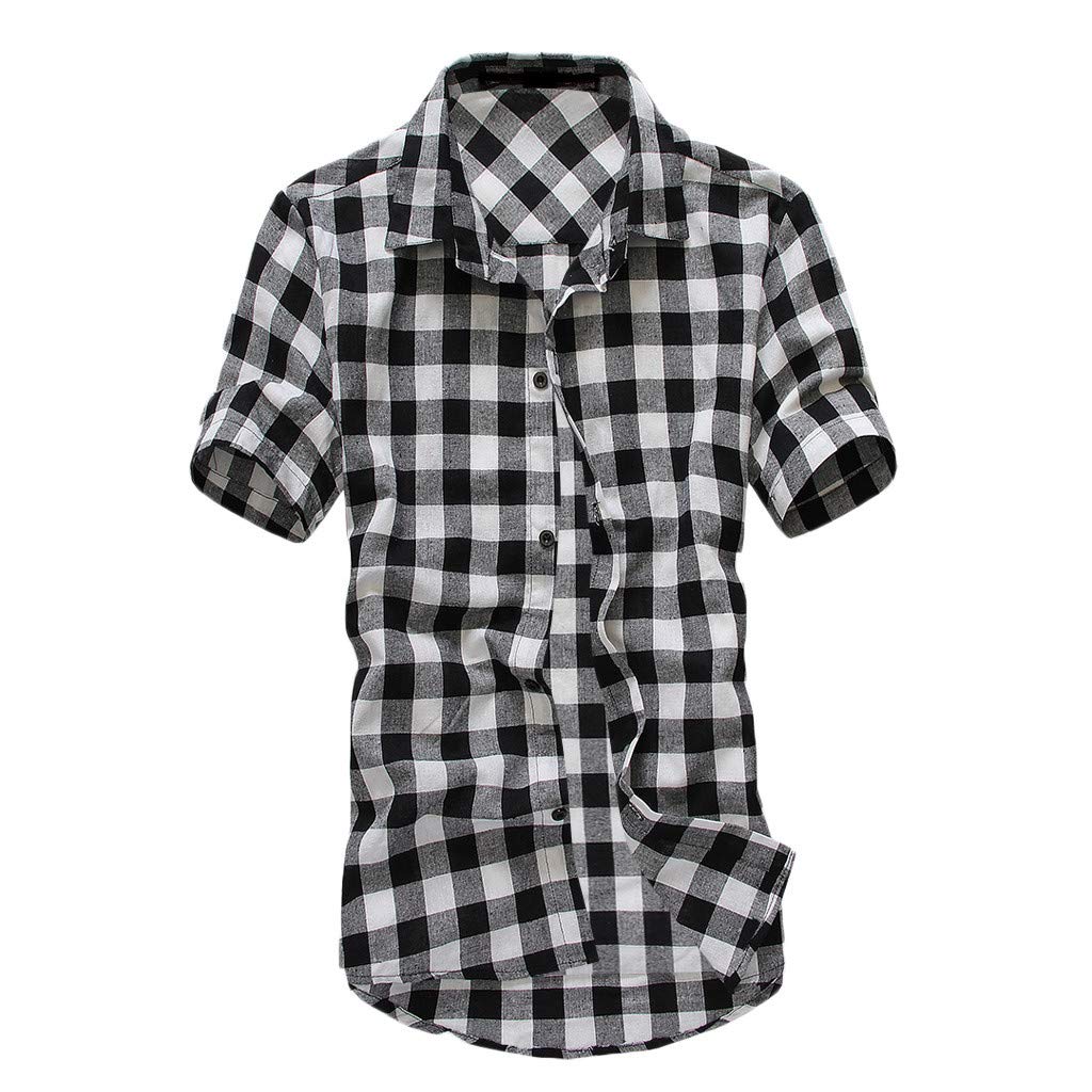 Men's Casual Short Sleeve Lattice Plaid Shirt - Breathable Summer Top for Work & Outdoor Activities | Large Size Comfort Fit