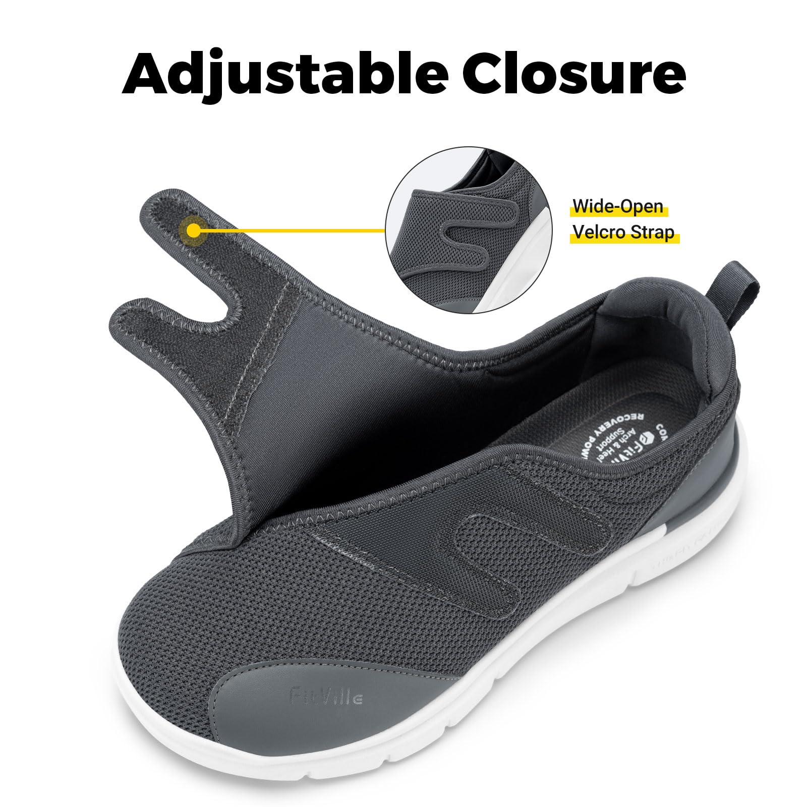 FitVille Diabetic Shoes for Men - Extra Wide Width XX-Wide Orthopedic Slip-On Sneakers with Adjustable Closure, Arch Support & Cushioning - Therapeutic Walking Shoes for Swollen Feet - Ideal for Elderly, Diabetics & Plantar Fasciitis Relief