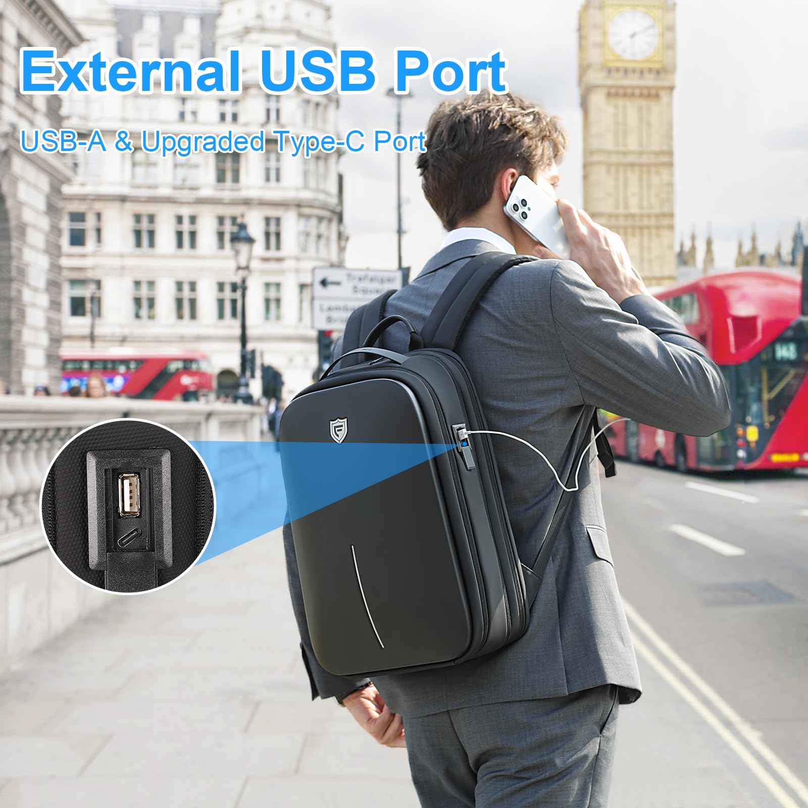 FENRUIEN 15.6 Inch Gaming Laptop Backpack - Expandable Hard Shell USB Charging Backpack, Water Resistant Computer Bag for Work & Travel (Black) | Perfect for Gamers, Students & Business Professionals