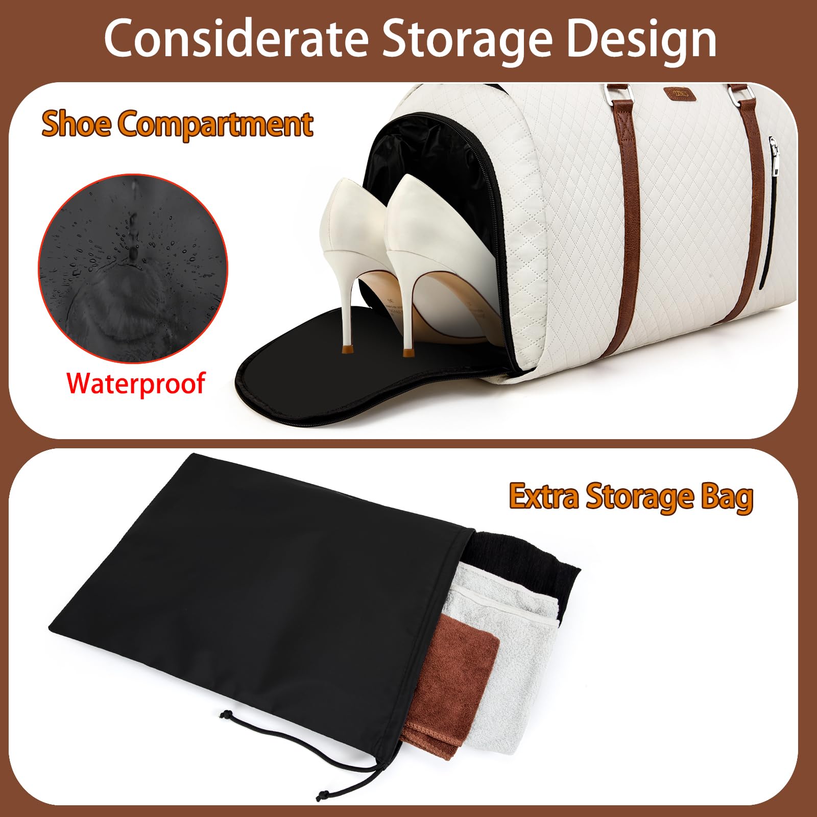 2-in-1 Convertible Travel Duffle Bag with Detachable Toiletry Pouch - Large Carry-On Weekender Garment Bag for Men & Women, Hanging Suitcase for Business Trips & Vacations (White) - Perfect for Air Travel, Gym & Weekend Getaways