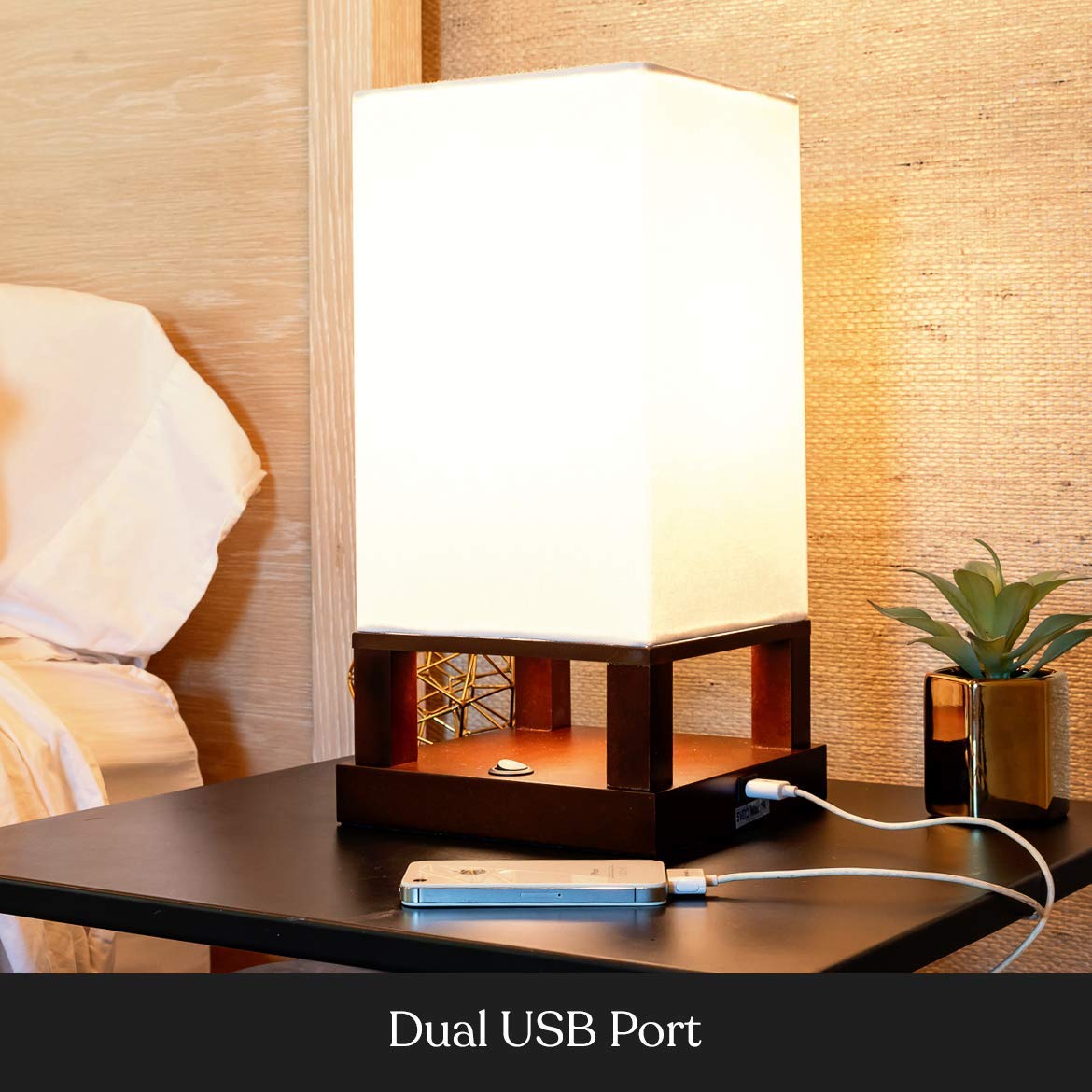 Brightech Maxwell Modern LED Floor & Table Lamp Set of 2 with USB Port & Storage Drawers - Wood Frame Bedside Lamp with Soft Ambient Lighting - Perfect for Bedroom Nightstand & Living Room Accent Lighting - Home Office Reading Lamp with Convenient USB Charging