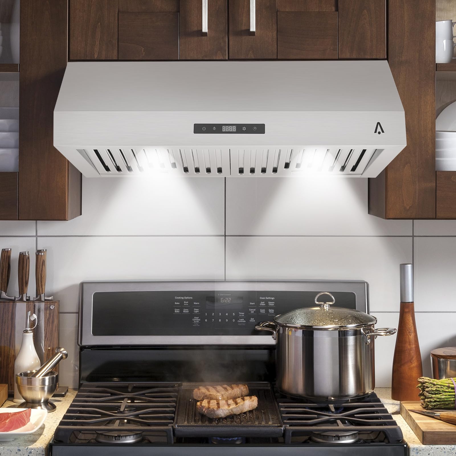 GARVEE 30 Inch Stainless Steel Under Cabinet Range Hood - 3 Speed Touch Control, 400 CFM Powerful Ventilation for Kitchen - Silver | Perfect for Modern Home Cooking & Smoke Removal