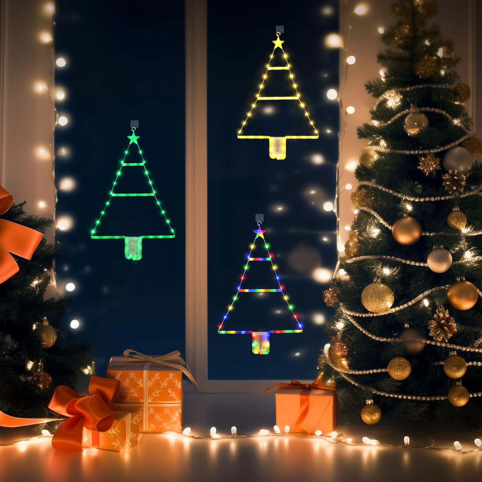 iShabao 1.6ft Christmas LED Ladder Lights - 8 Modes & Timer Battery Operated Mini Tree Lights for Xmas Decorations (Green) - Perfect for Window, Wall, Home, Garden, Outdoor and Indoor Holiday Decorations
