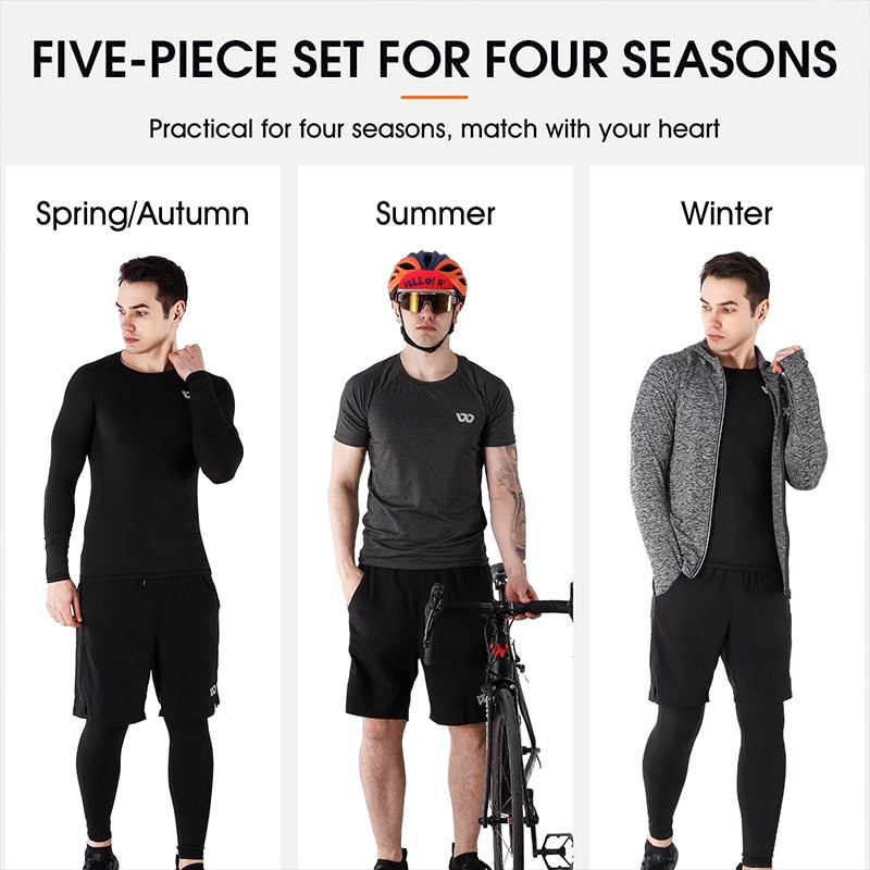 5-Pack Men's Compression Sport Suits - Long Sleeve Shirt & Pants Athletic Set for Gym, Running, Workout | Moisture-Wicking Activewear for Training & Outdoor Sports