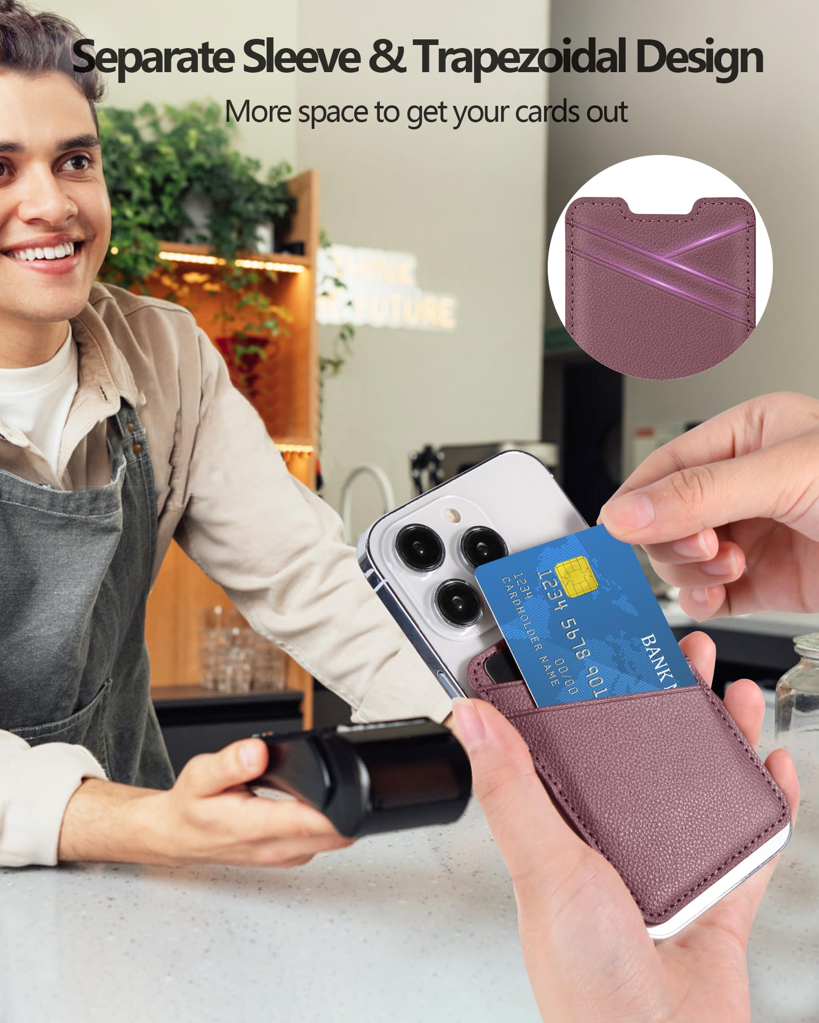 Miroddi 2-Pack Leather Phone Wallet Card Holder - Adhesive Stick-On Credit Card Pocket for iPhone & Android Phone Cases | Slim & Secure for Everyday Use, Travel, and Business
