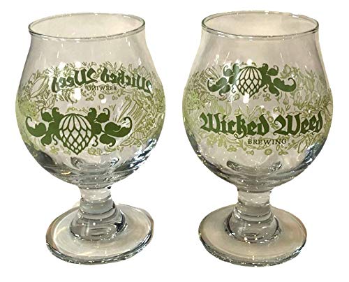Wicked Weed Brewing Company 13 oz Glass Chalices Set of 2 - Premium Beer Tasting Cups for Craft Beer Enthusiasts - Perfect for Home Brewing, Beer Parties & Special Occasions