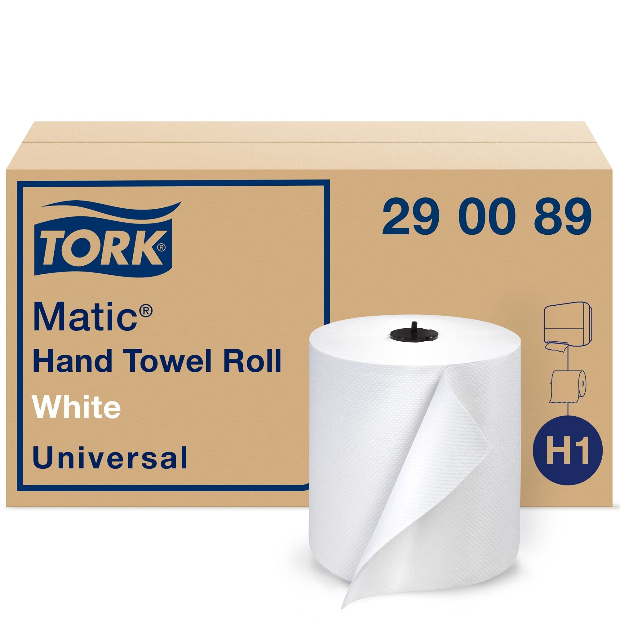 Tork Matic White H1 Paper Hand Towel Roll - 6 Rolls x 700 ft (290089) & Black Elevation H1 Dispenser with Refill Indicator (5510282) - Ideal for Restaurants, Offices, and Public Restrooms