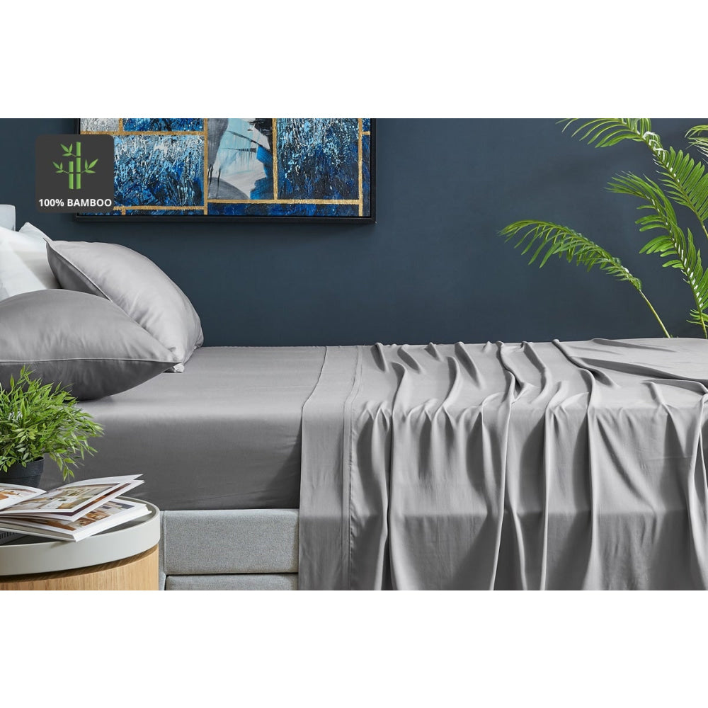 100% Natural Bamboo Bed Sheet Set - Queen Size, Silver Gray - Ultra Soft & Breathable for All-Season Comfort - Perfect for Hot Sleepers & Eco-Friendly Home Decor