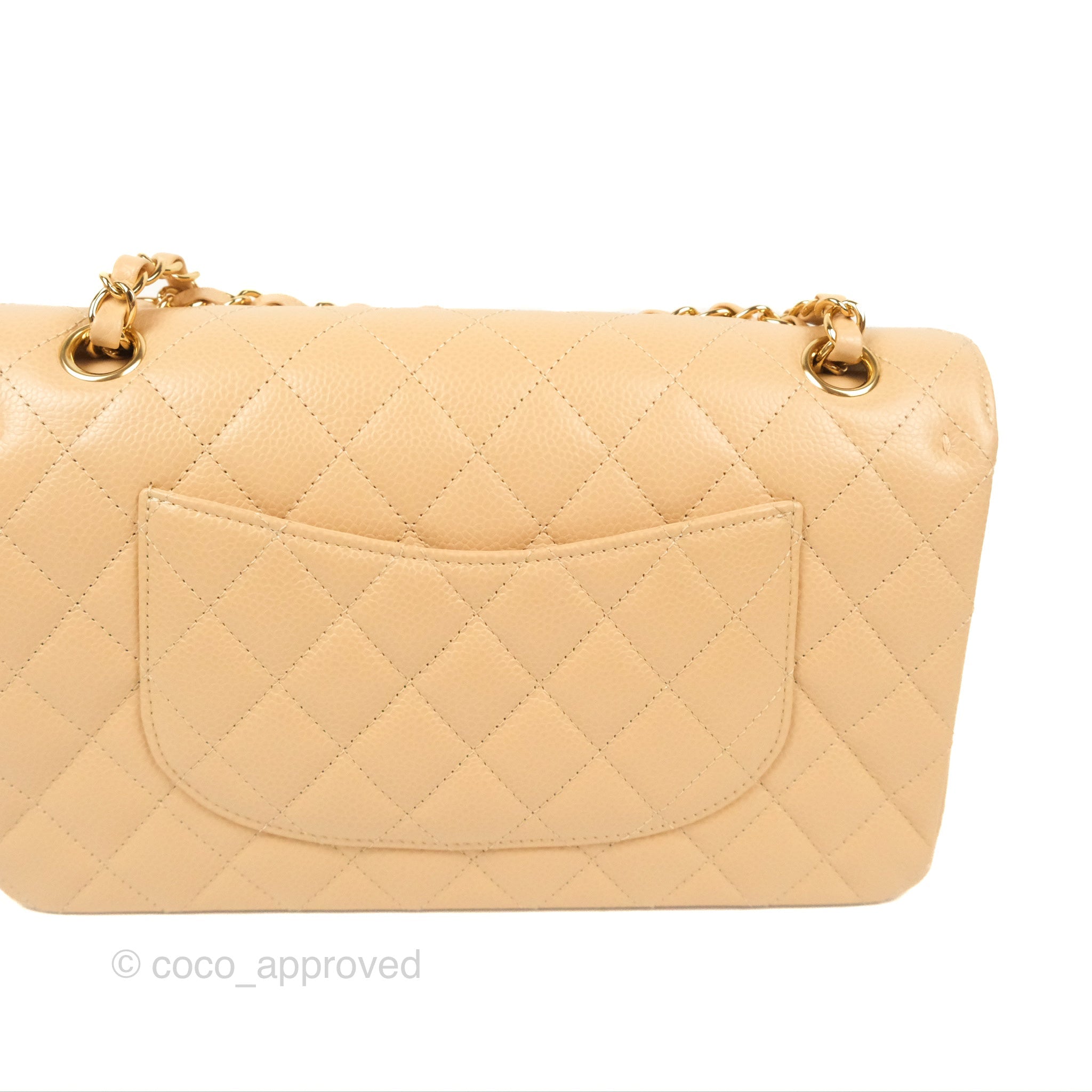 Chanel Classic M/L Medium Double Flap Bag Quilted Beige Caviar Leather with Gold Hardware - Luxury Handbag for Women, Perfect for Work, Parties & Everyday Use