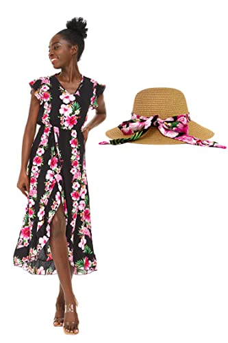 Pink Black Hibiscus Vine + Hat