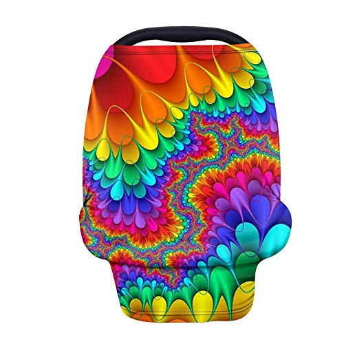 FKELYI Rainbow Tie-Dye Baby Car Seat Cover - Breathable Infant Stroller Canopy & Nursing Cover for Newborns - Perfect for Breastfeeding, Shopping, and Outdoor Adventures