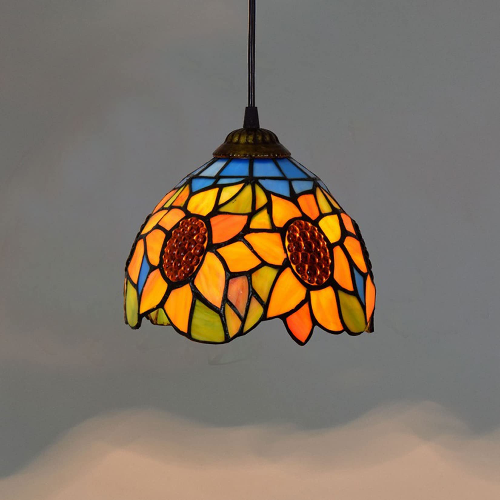 Vintage Tiffany Style Stained Glass Sunflower Pendant Lamp - 8-Inch Corridor Ceiling Light for Dining Room, Cafe, Entrance - Pastoral Retro Hanging Lighting for Home & Commercial Decor