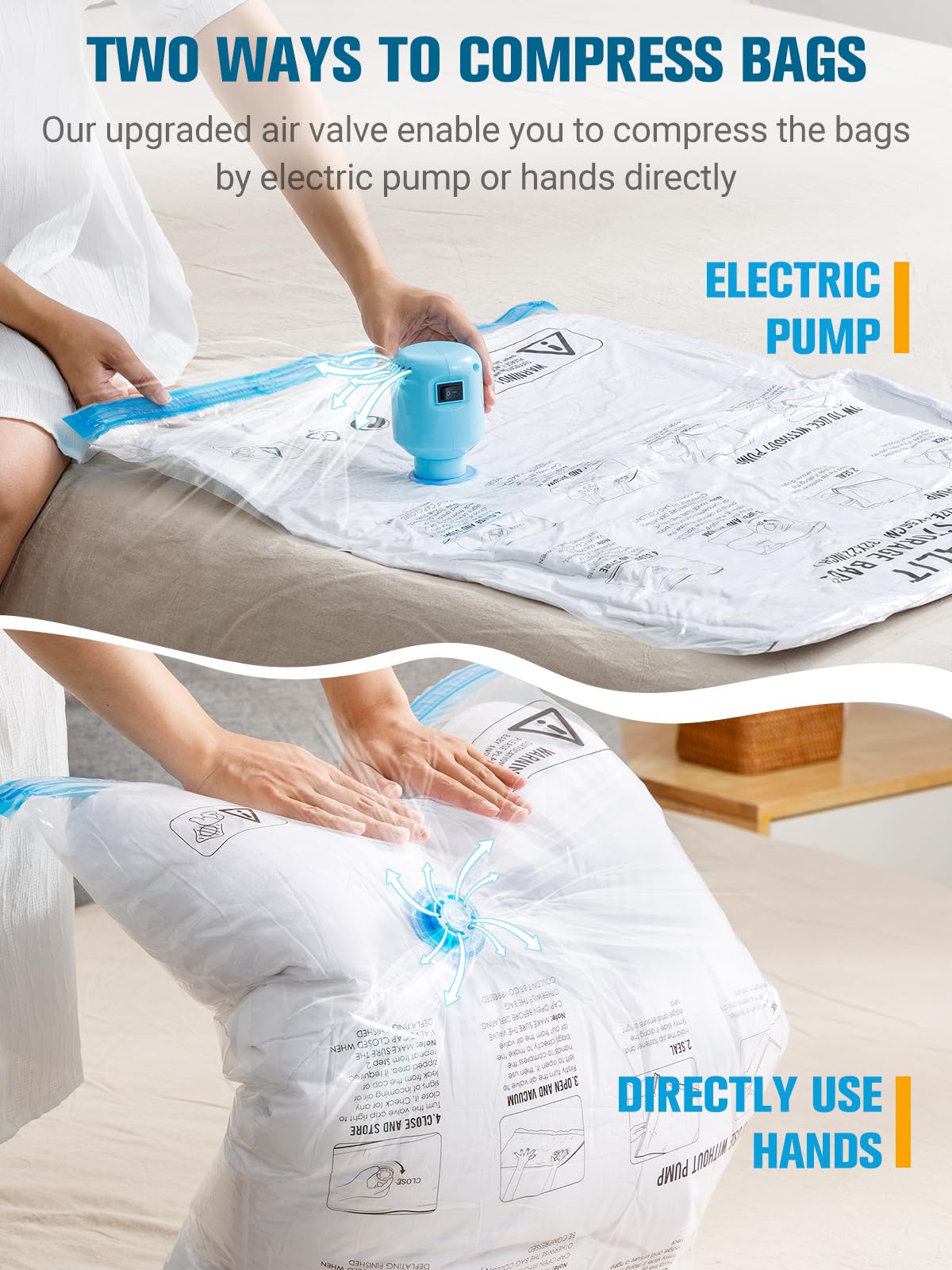 32 Pack Vacuum Storage Bags with Electric Pump | Space Saver Bags for Clothes, Blankets & Travel | 2 Compression Modes | Perfect for Home Organization & Seasonal Storage