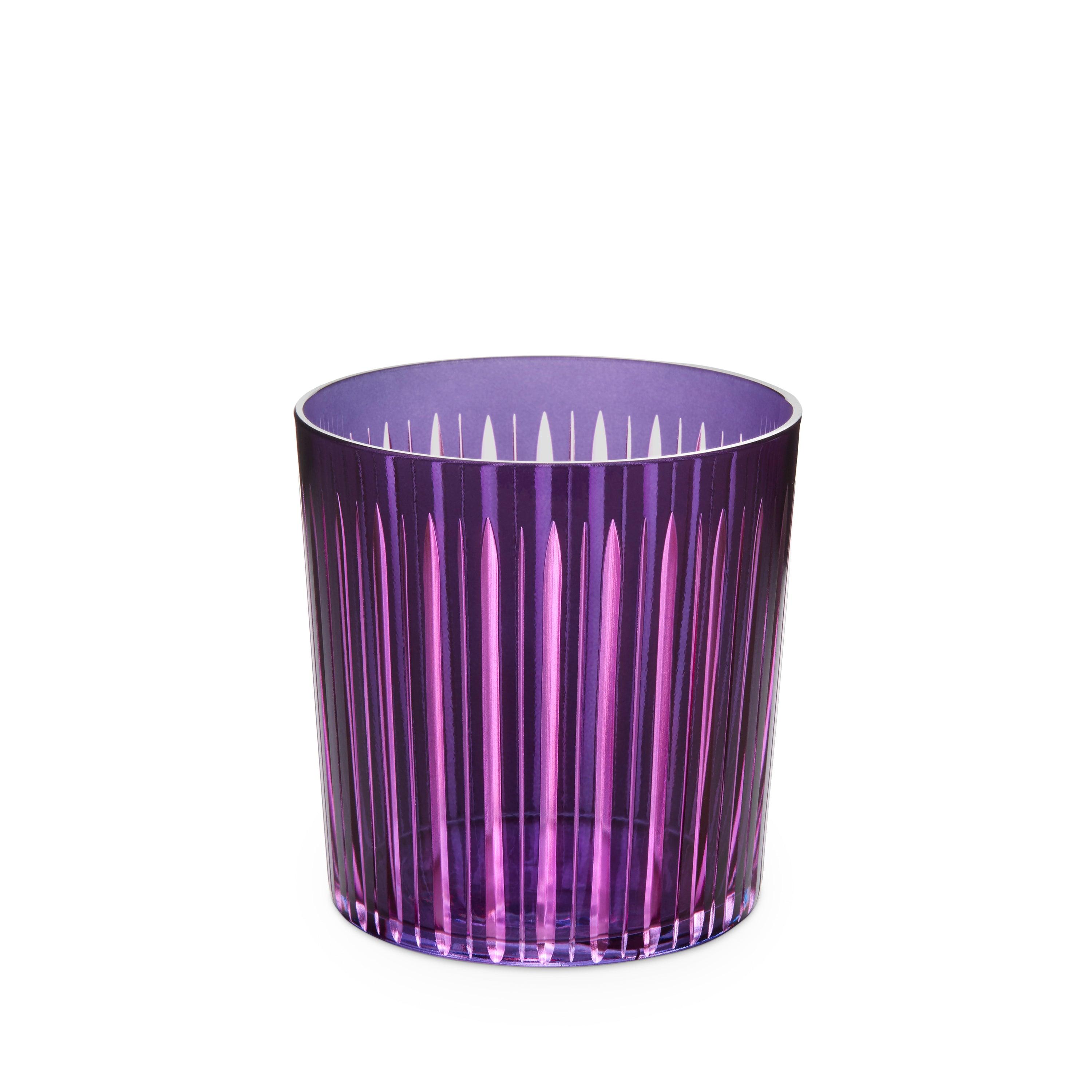 Vintage Purple Prism Double Old Fashioned Whiskey Glasses - Set of 4 - Elegant Cocktail Barware for Bourbon, Scotch & Home Entertaining