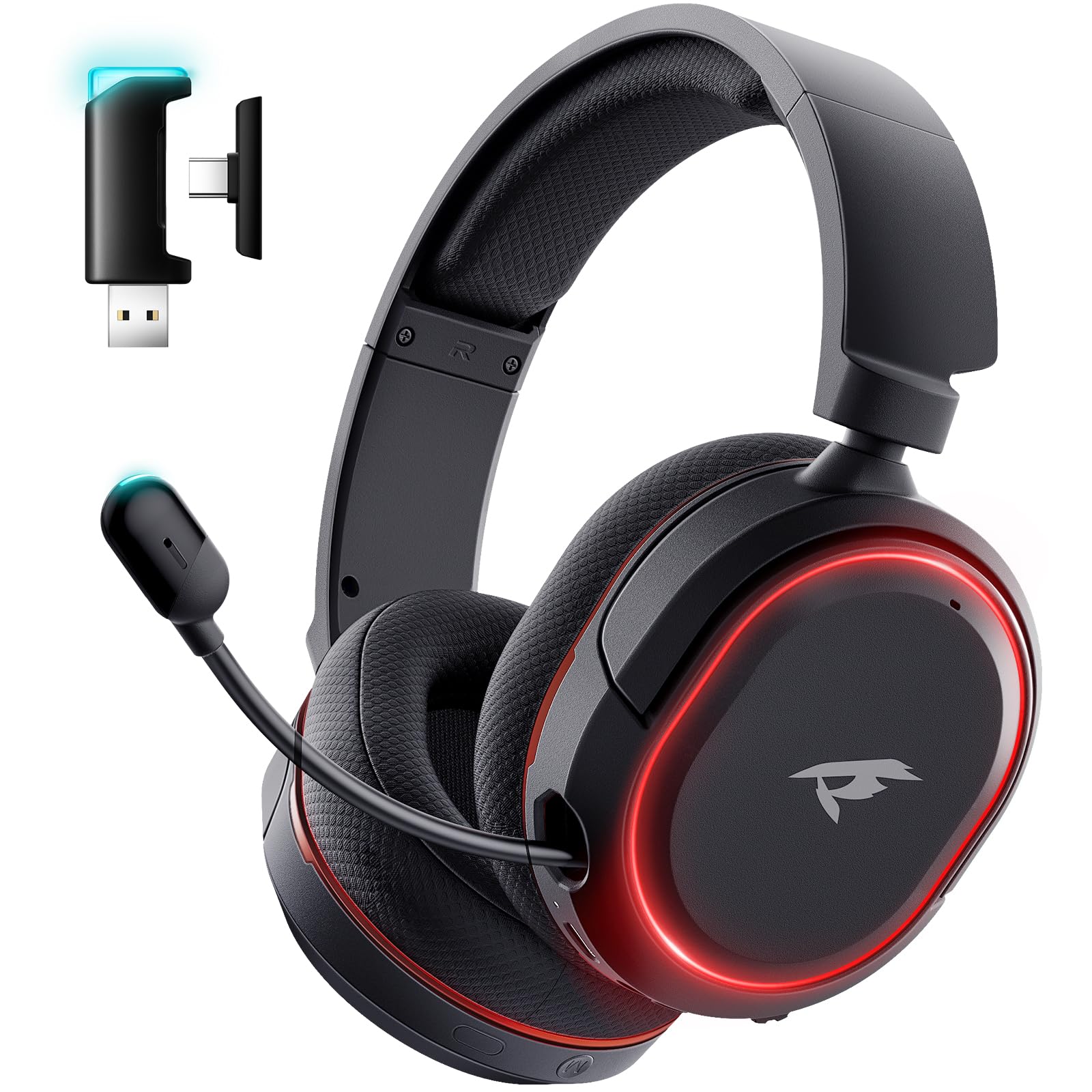 Wireless Gaming Headset with 7.1 Surround Sound, 2.4Ghz USB & Bluetooth 5.4 - 100-Hour Battery, Noise Canceling Mic, RGB Lighting - Compatible with PC, PS5, PS4, Mac, Switch (Xbox Wired Mode Only) - Perfect for Competitive Gaming & Streaming